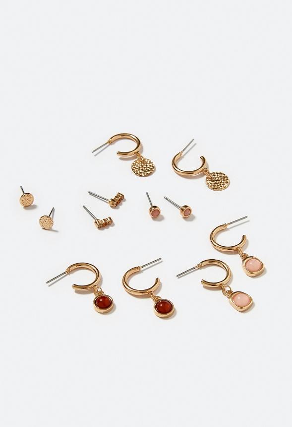 6-Pair Hana Mixed Metal Studs & Hoops With Smooth Stone Inlay Product Image