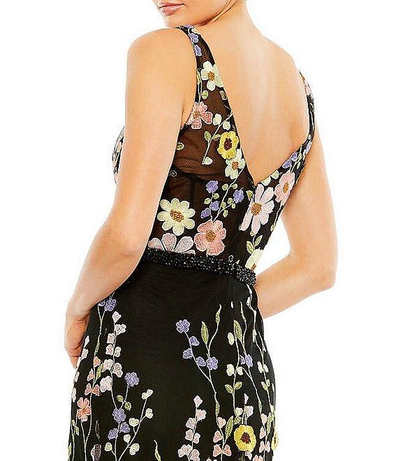 Mac Duggal Floral Embroidered Tulle Sleeveless V-Neck A-Line Gown Product Image