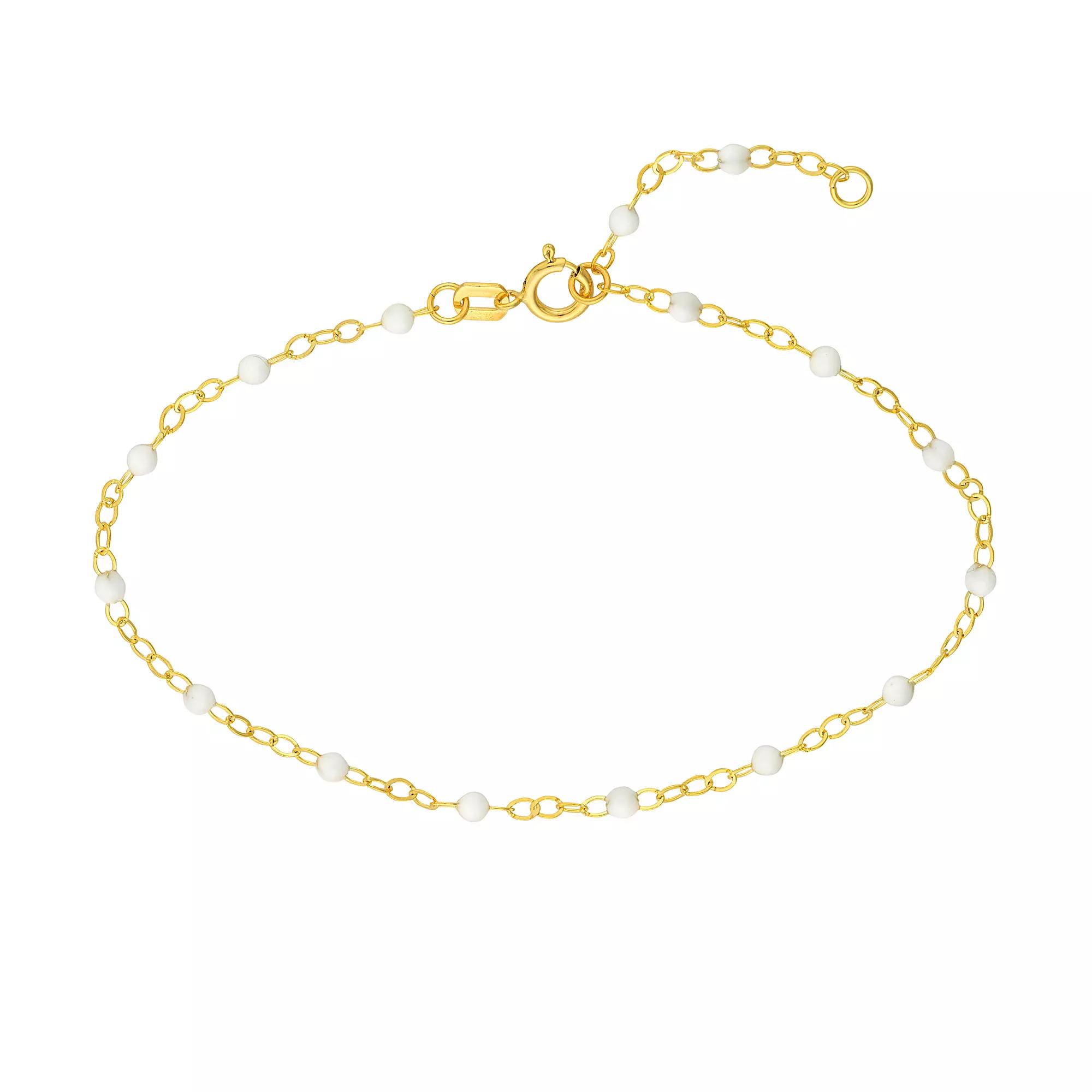 Color Romance 14k Gold Colored Enamel Bead Adjustable Anklet, Womens Product Image