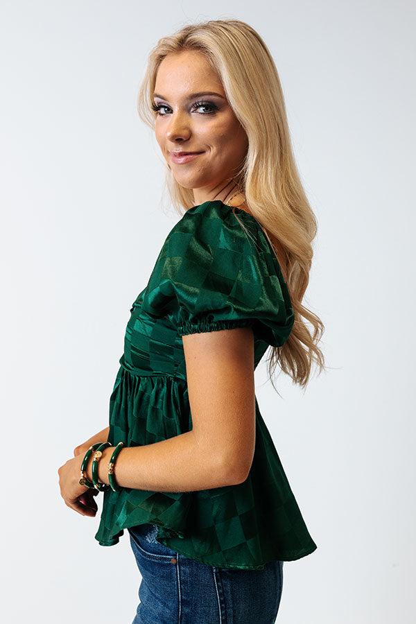 Wildly In Love Satin Babydoll Top In Hunter Green Product Image