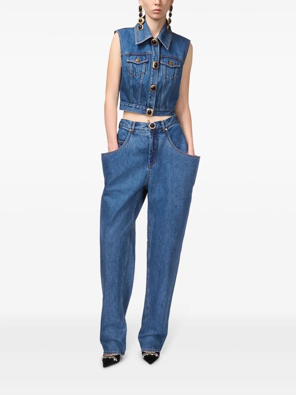 gemstone-embellished denim gilet Product Image