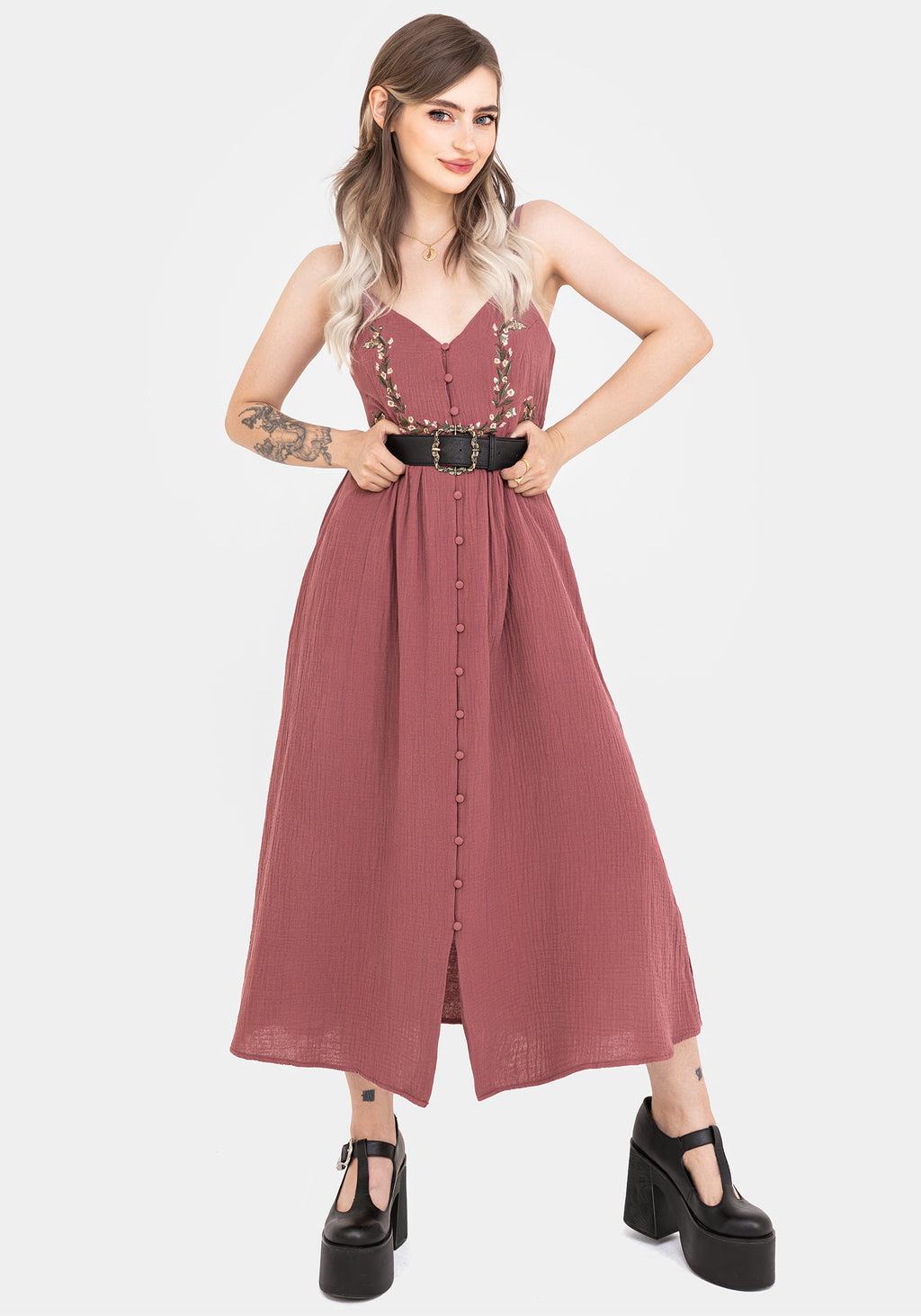 Abundance Cotton Floral Embroidered Bodice Cami Midaxi Dress Product Image