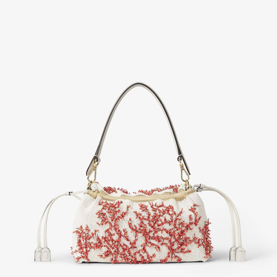 Mamma Baguette MediumSea Garden Coral red and camellia embroidered bag Product Image