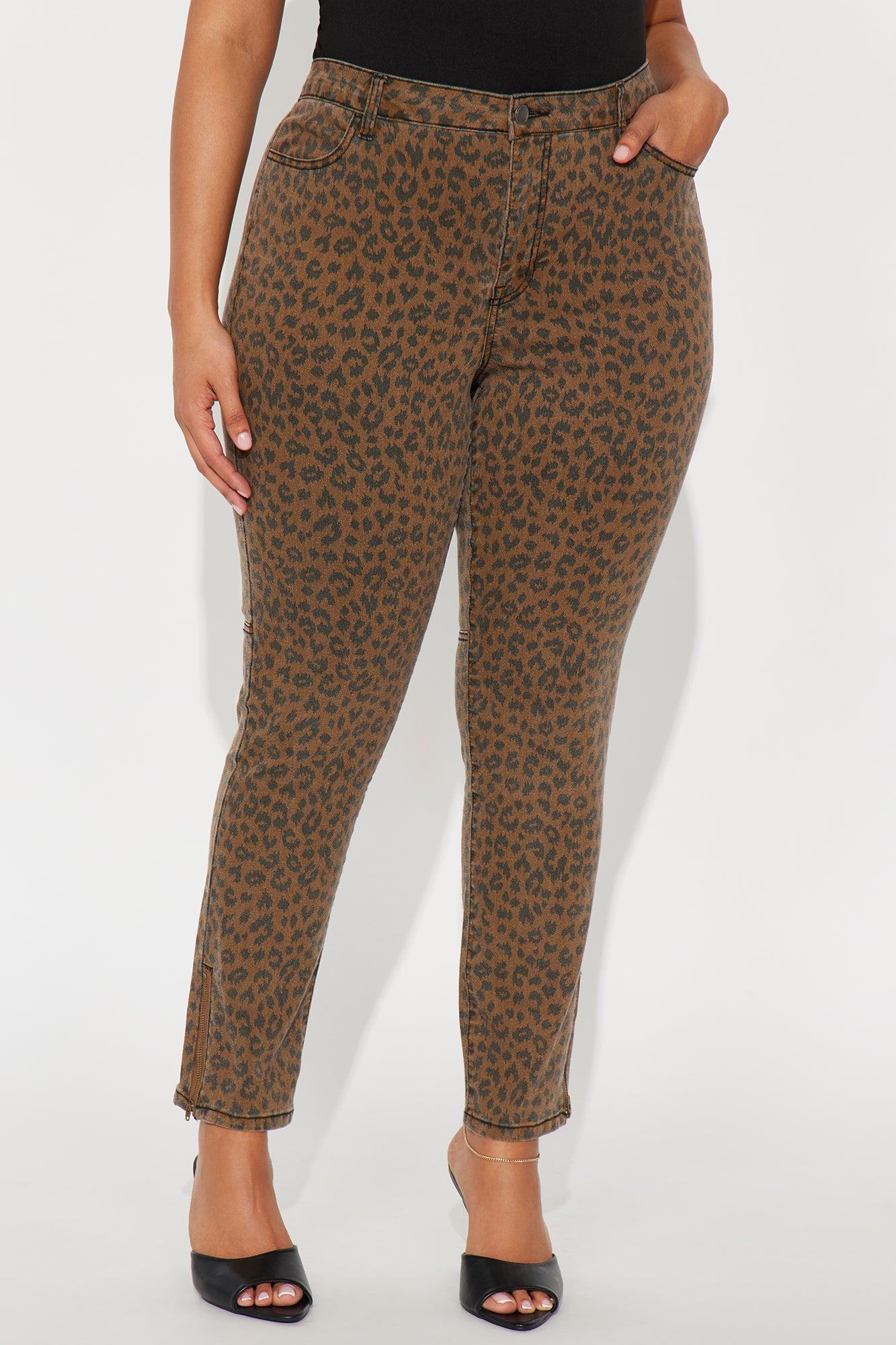 Let's Get Wild Leopard Skinny Jeans - Brown Female Product Image