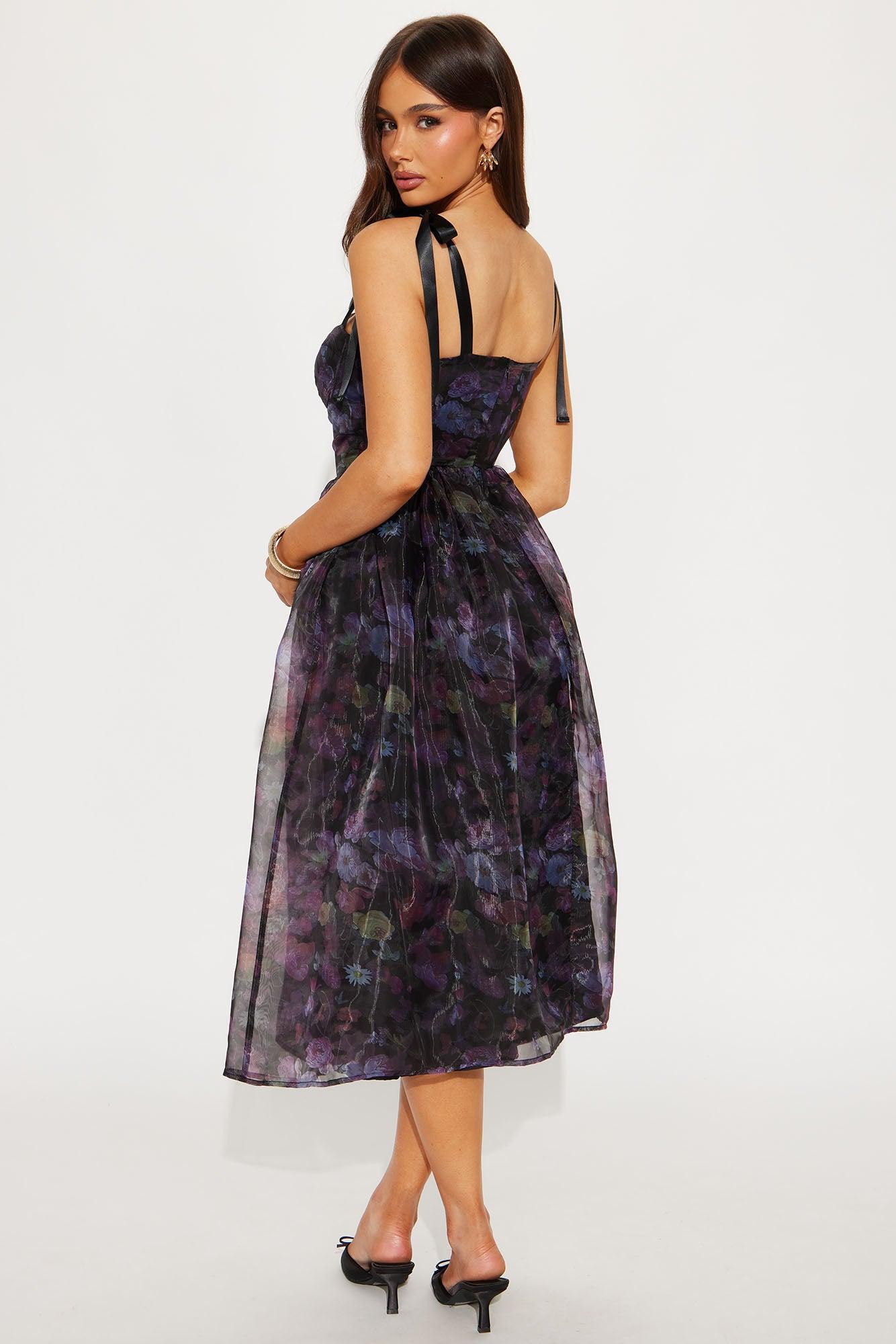 Giselle Organza Floral Midi Dress - Black Product Image