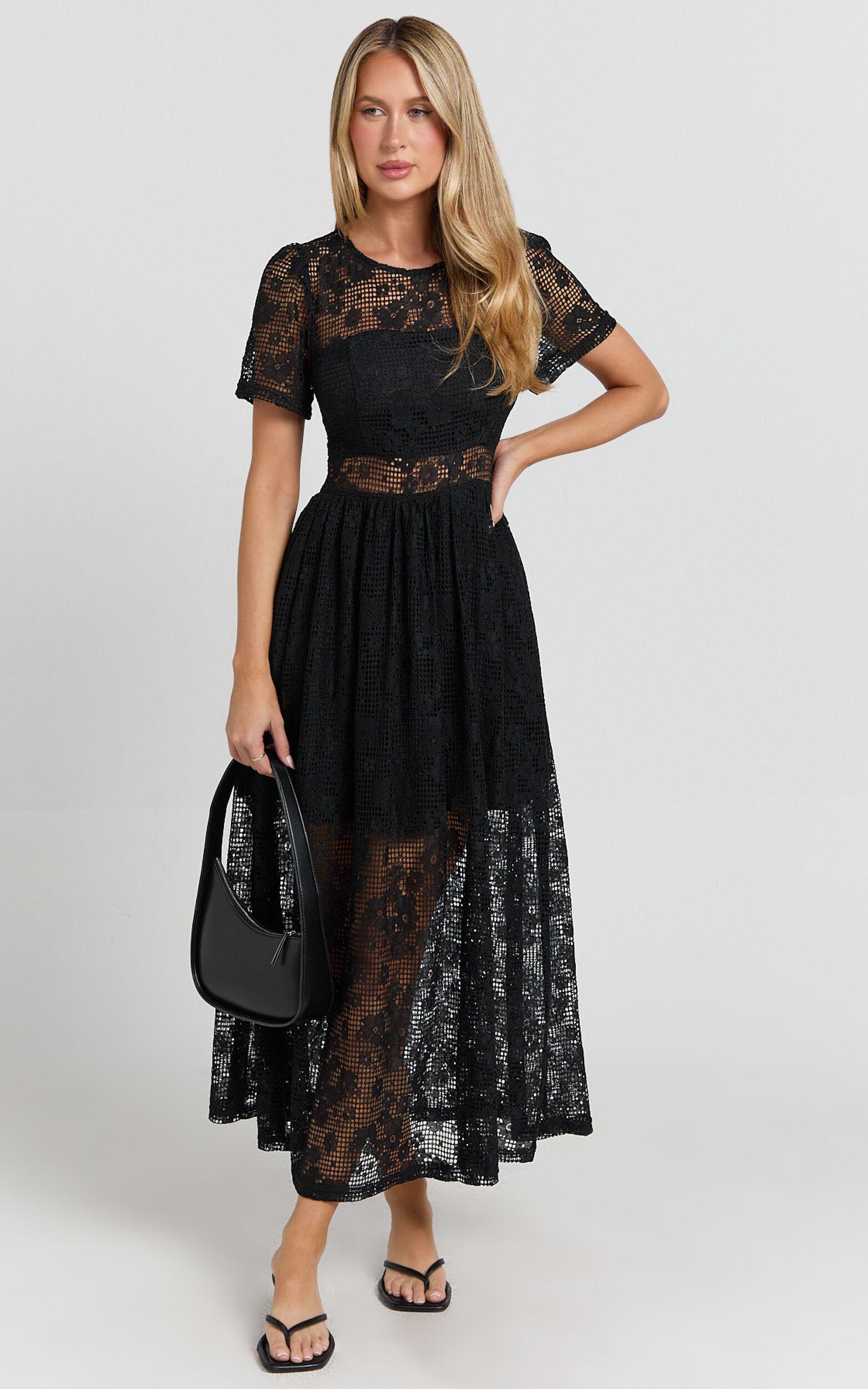 Leon Midi Dress - Short Sleeve Dress in Black Product Image