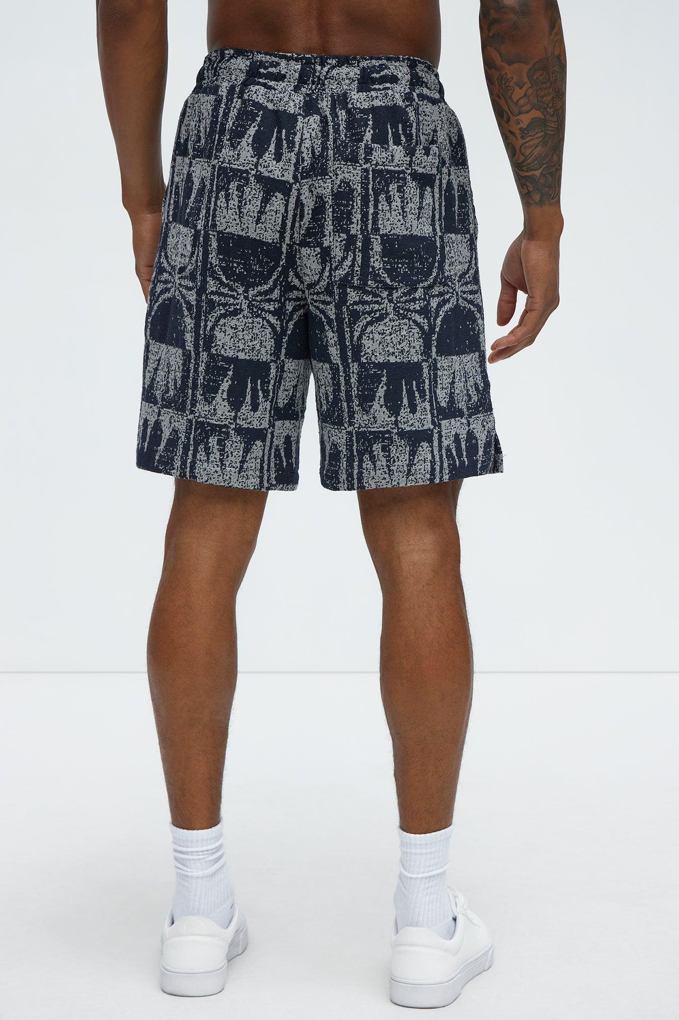 Tribal Pattern Relaxed Shorts - Navy/combo Product Image