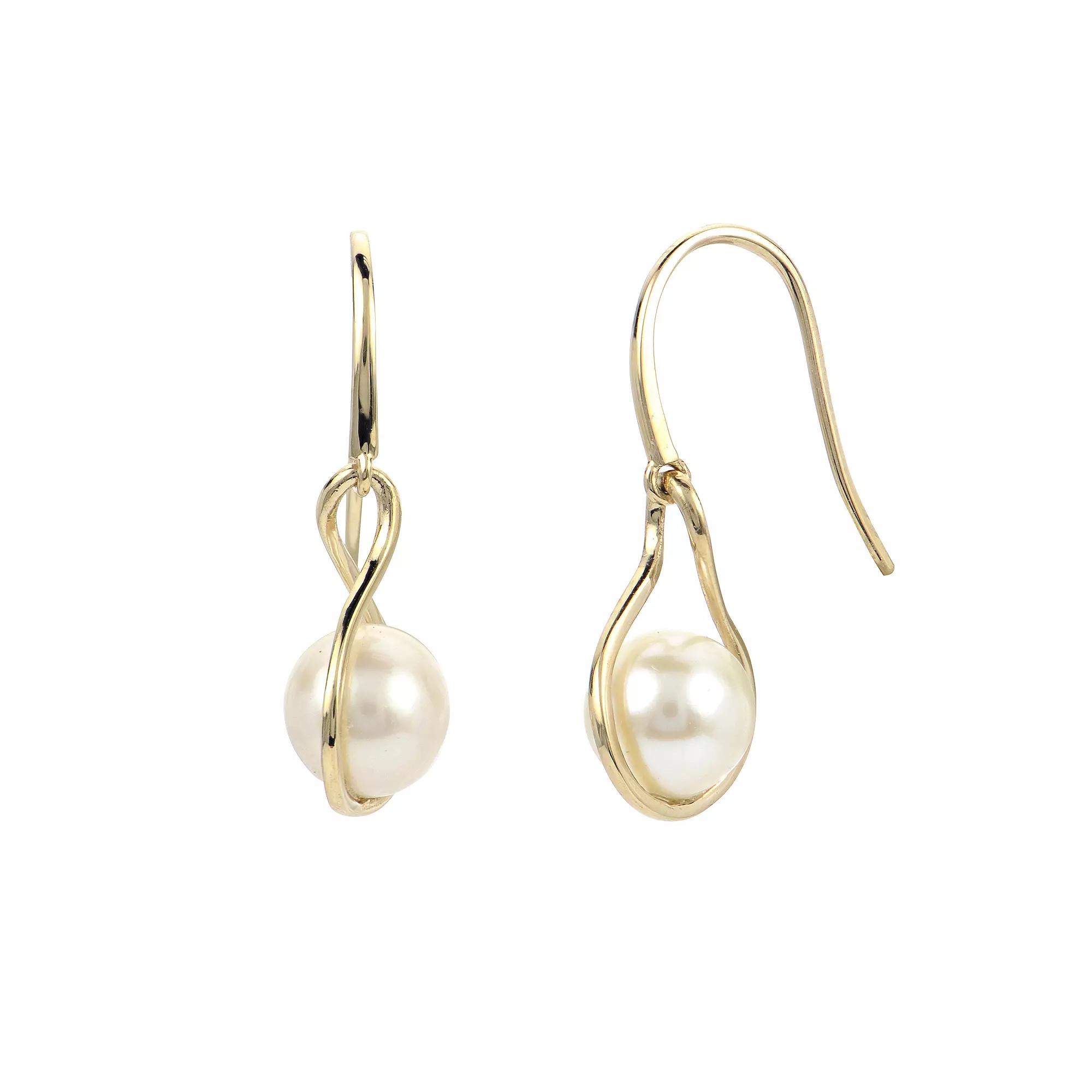 PearLustre by Imperial 14k Gold Freshwater Cultured Pearl Twist Drop Earrings, Womens Product Image