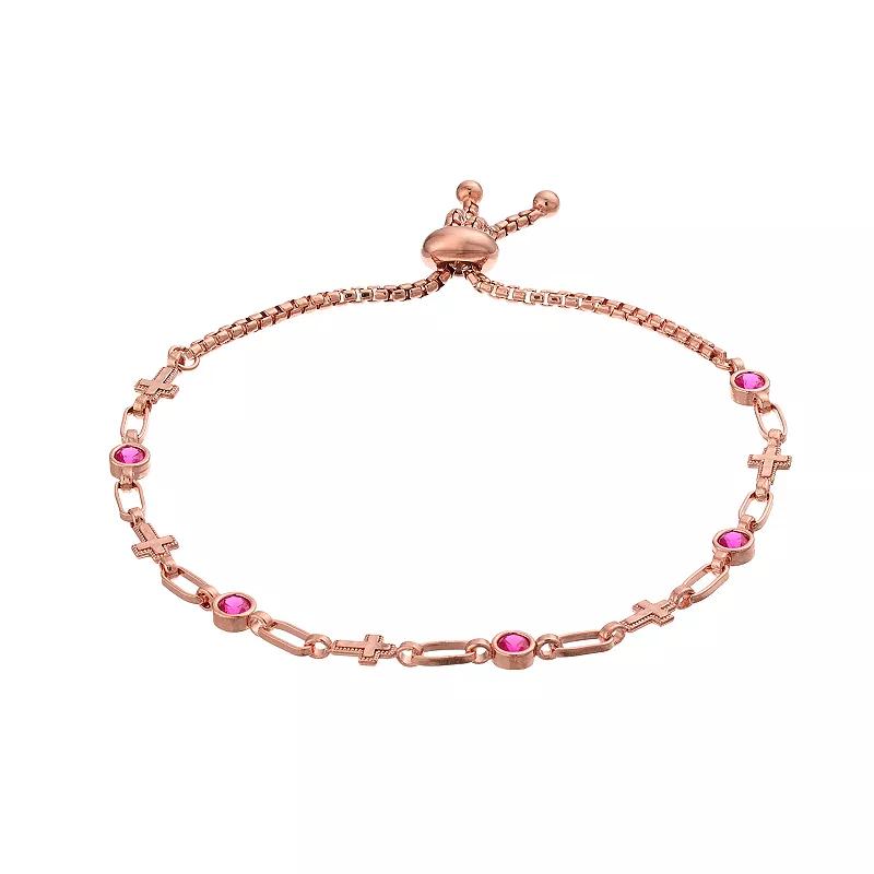 Kristen Kesho Sterling Silver Lab-Created Ruby & Cross Link Adjustable Bolo Bracelet, Women's,  Product Image