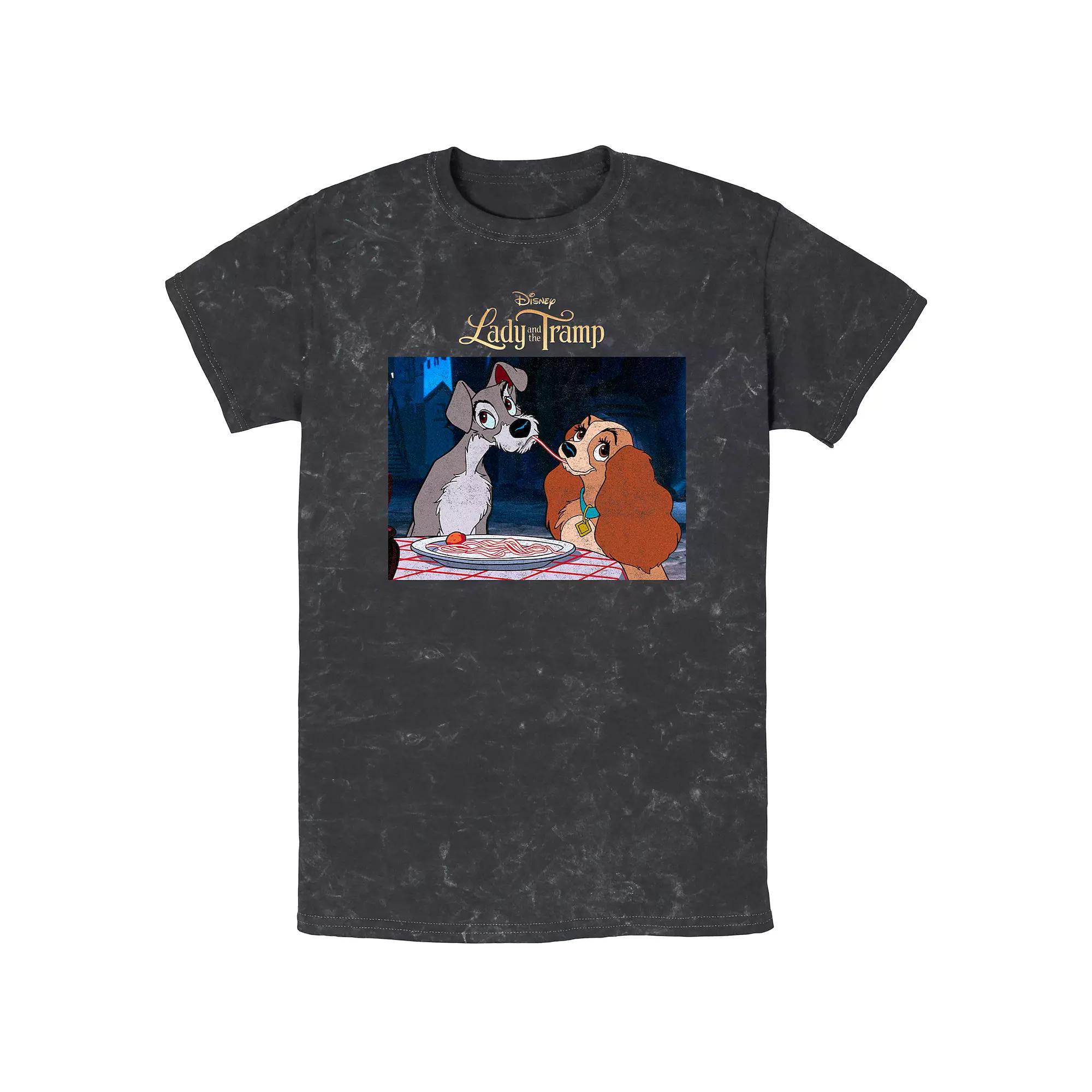 Disney's Lady And The Tramp Men's Spaghetti Distressed Portrait Mineral Wash Graphic Tee,  Product Image