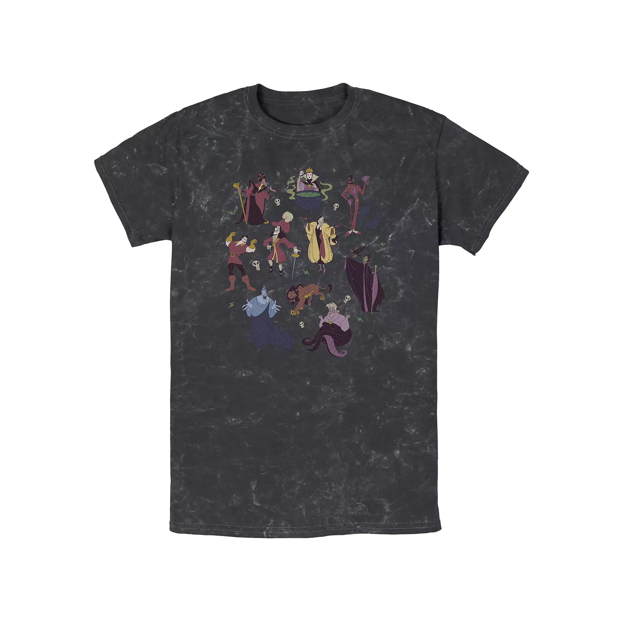 Disney Villains Men's Group Shot Doodles Mineral Wash Graphic Tee,  Product Image