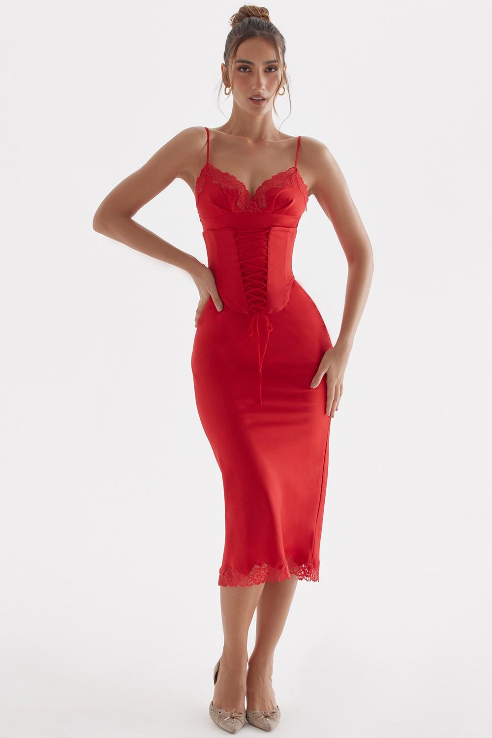 Salma  red rose satin slip dress Product Image