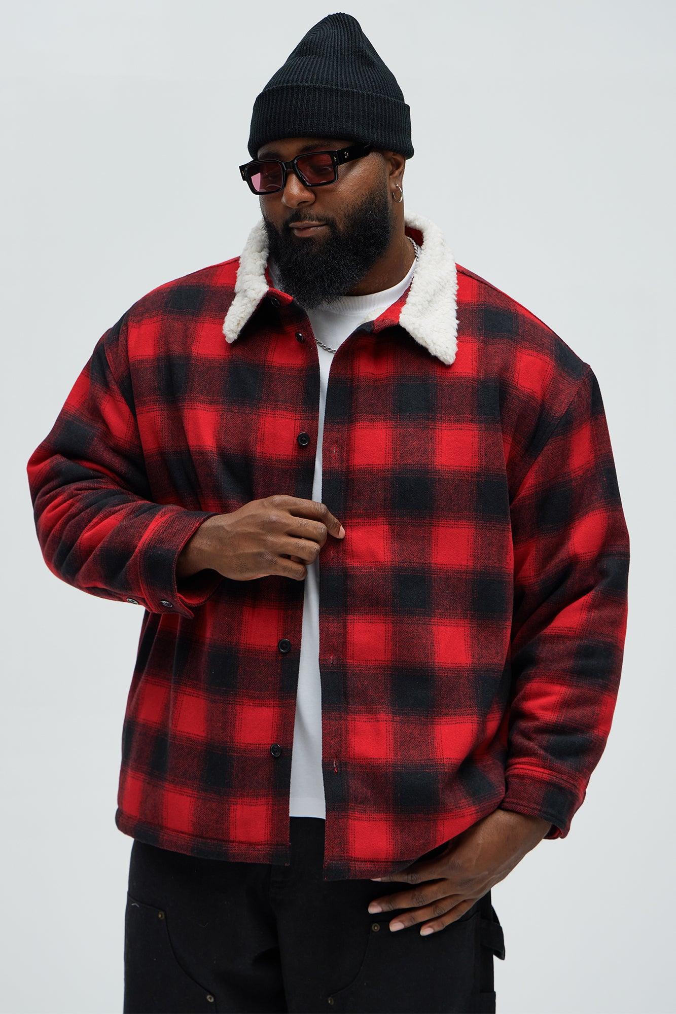 Sherpa Flannel Shacket - Red/Black Product Image
