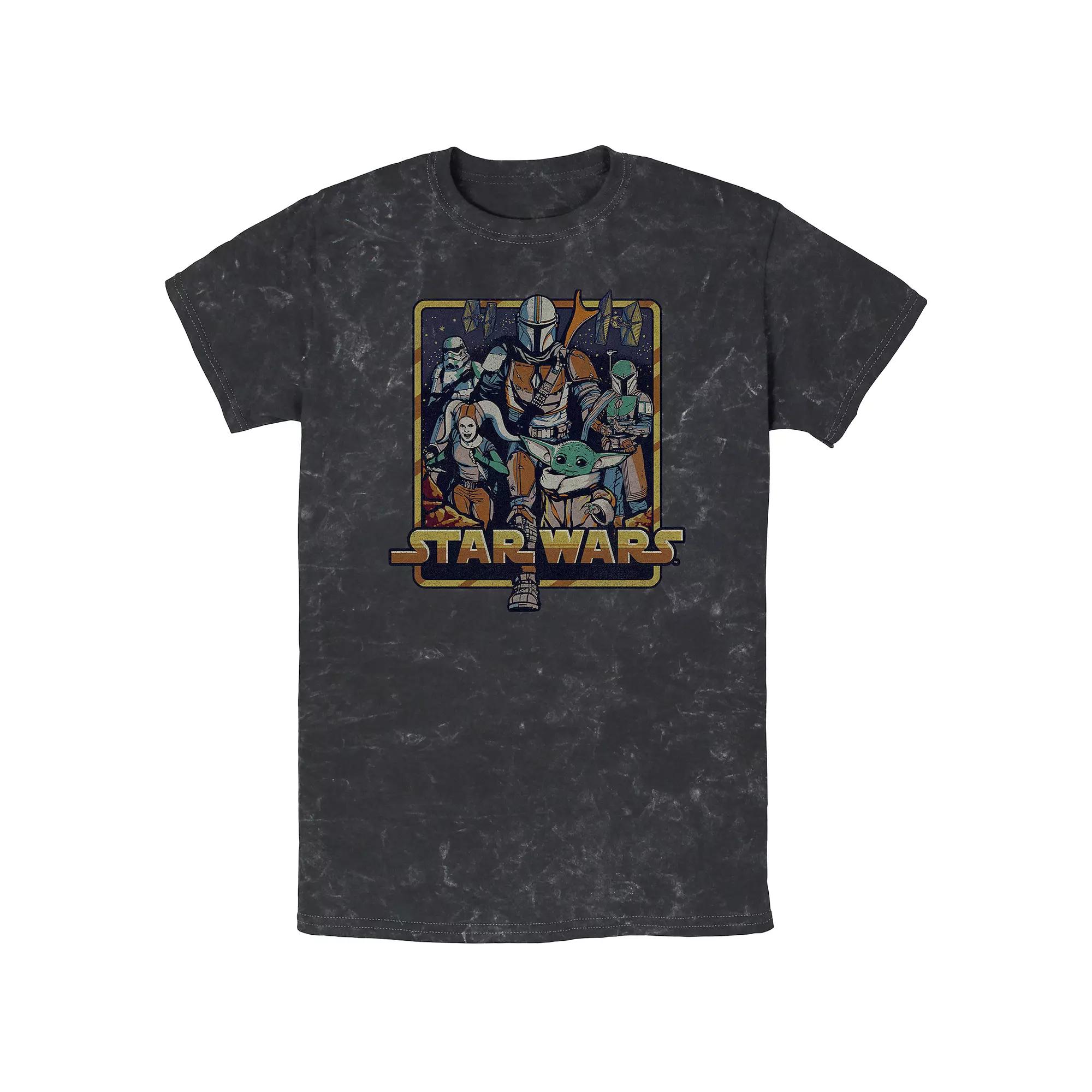 Men's The Mandalorian Mando's Team Group Shot Bombard Wash Graphic Tee, Size: XL, Black Product Image