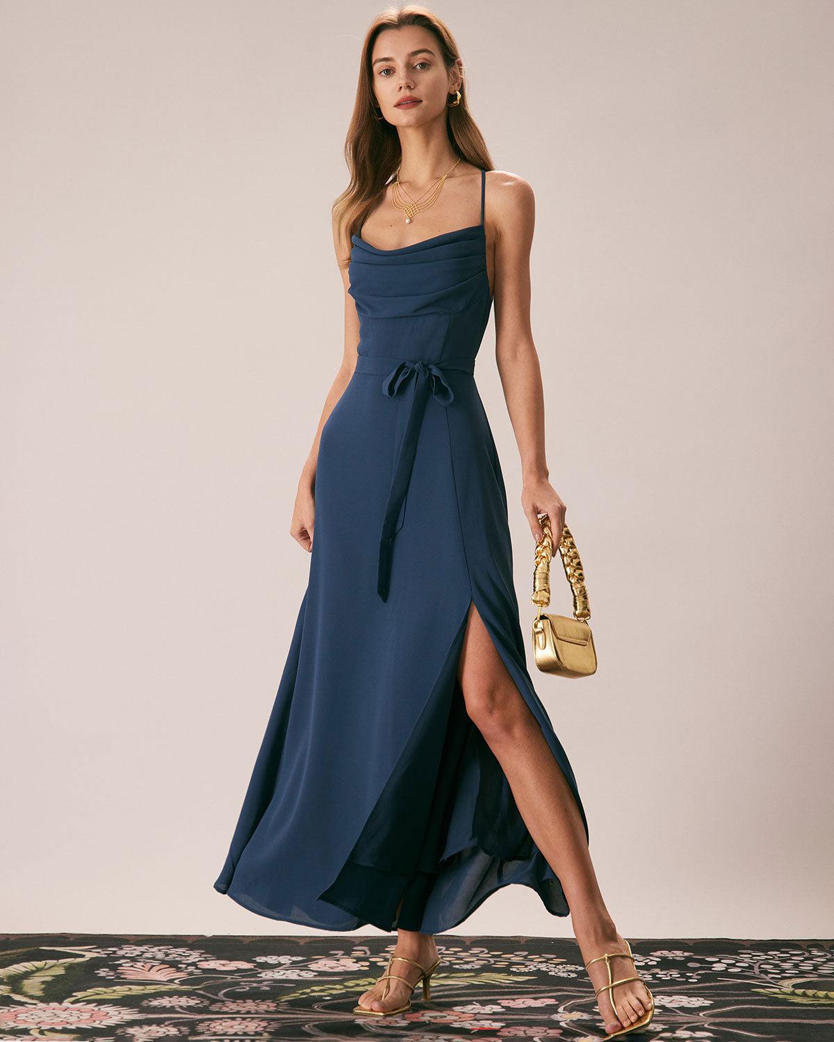 The Navy Cowl Neck Cutout Back Maxi Dress Product Image
