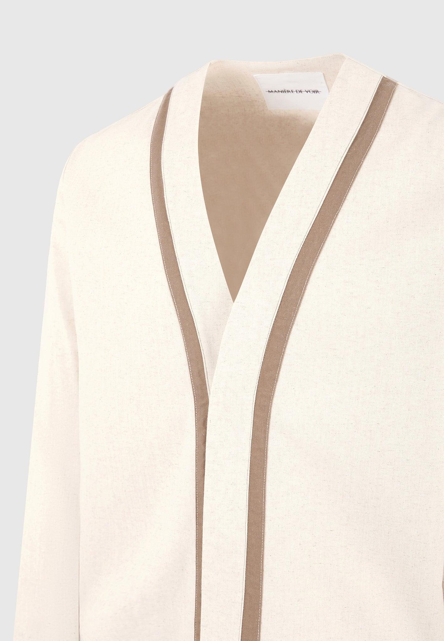 Alain - Linen Cardigan with Contrast Placket - Natural Male Product Image