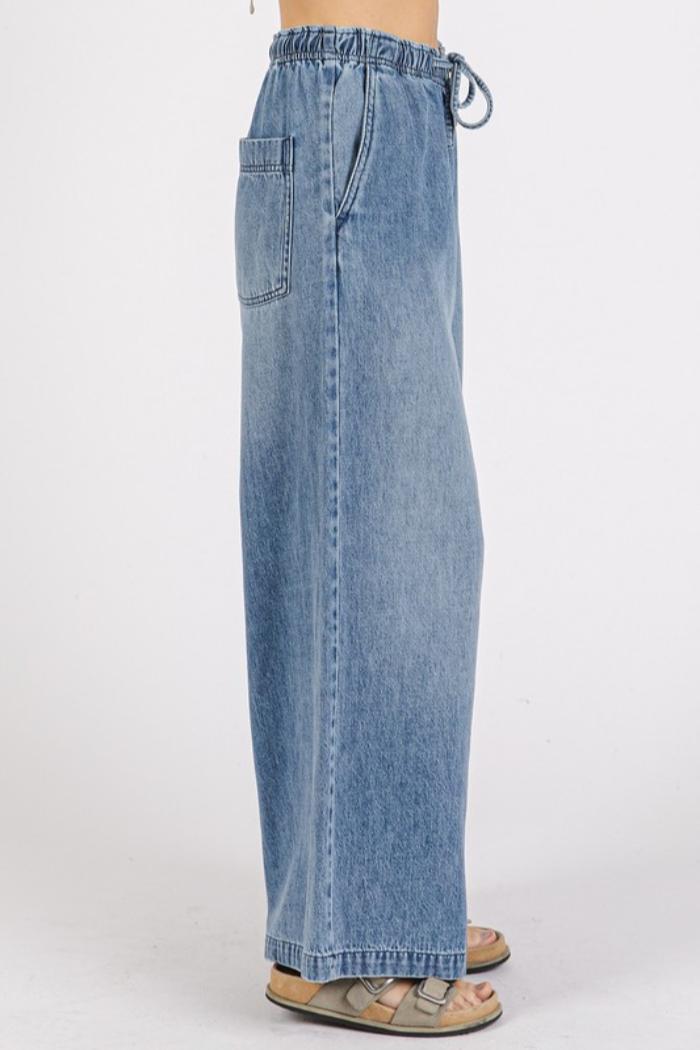 Elastic Waist Denim Pants Product Image