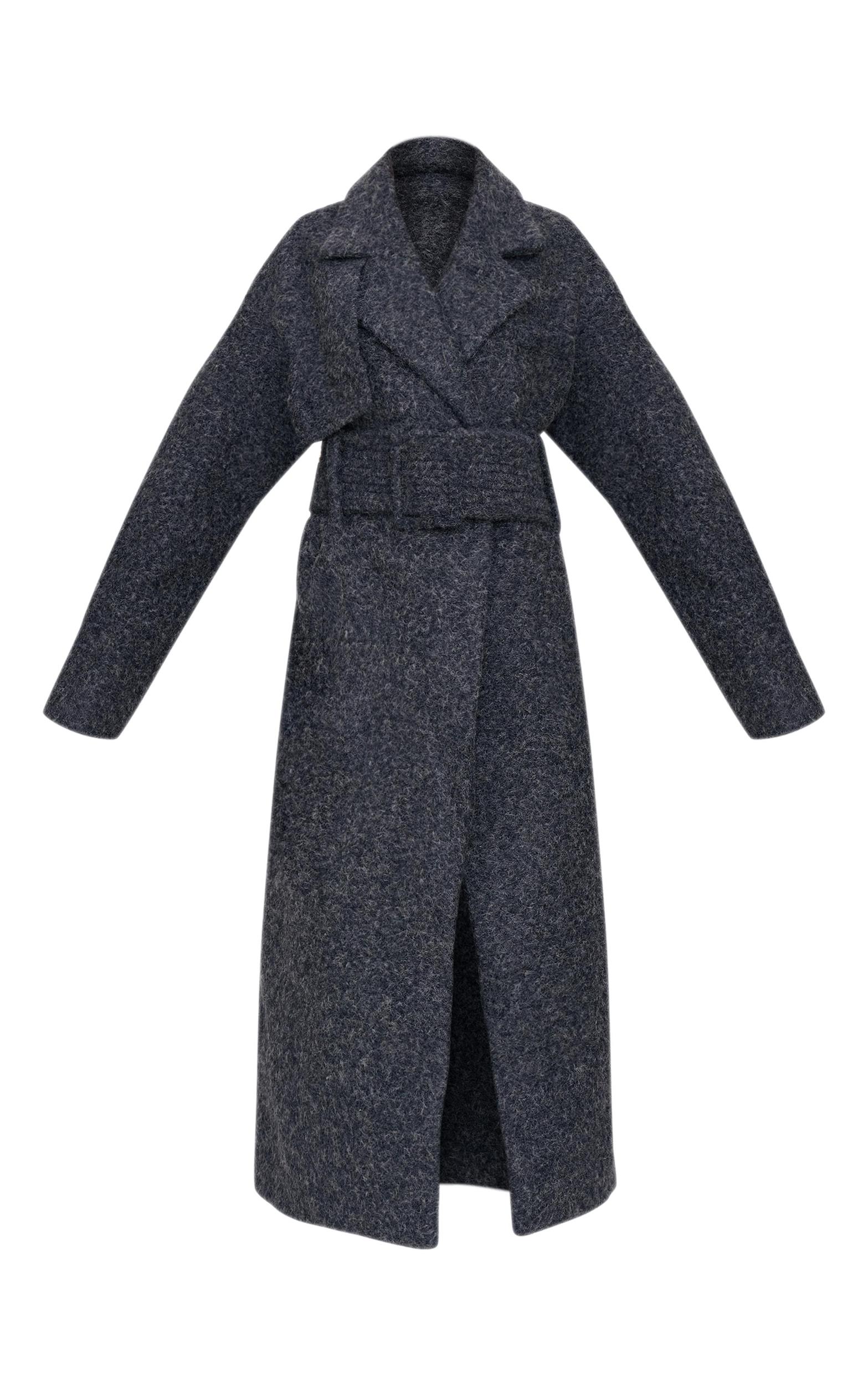 Dark Grey Wool Look Belted Maxi Coat Product Image