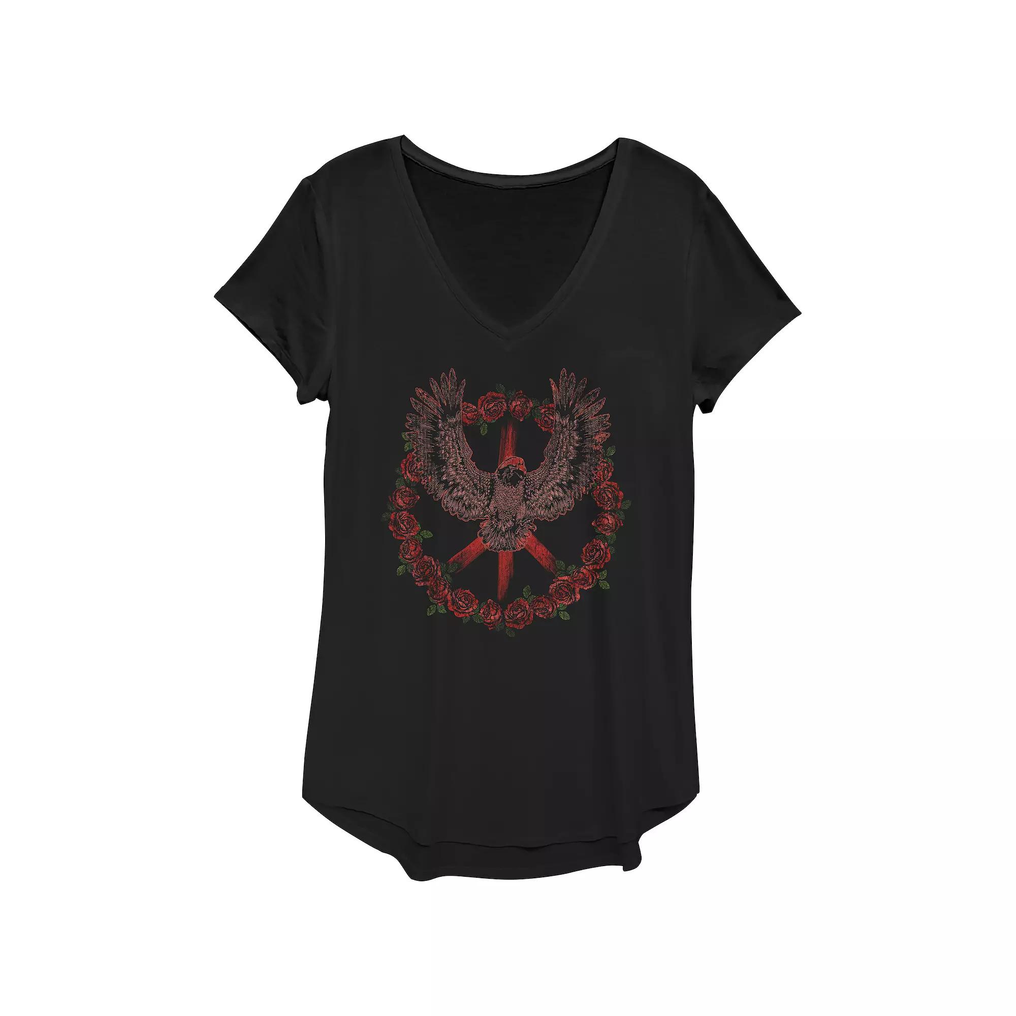 Women's Roses Eagle Peace Graphic Tee, Girl's, Size: XS, Black Product Image