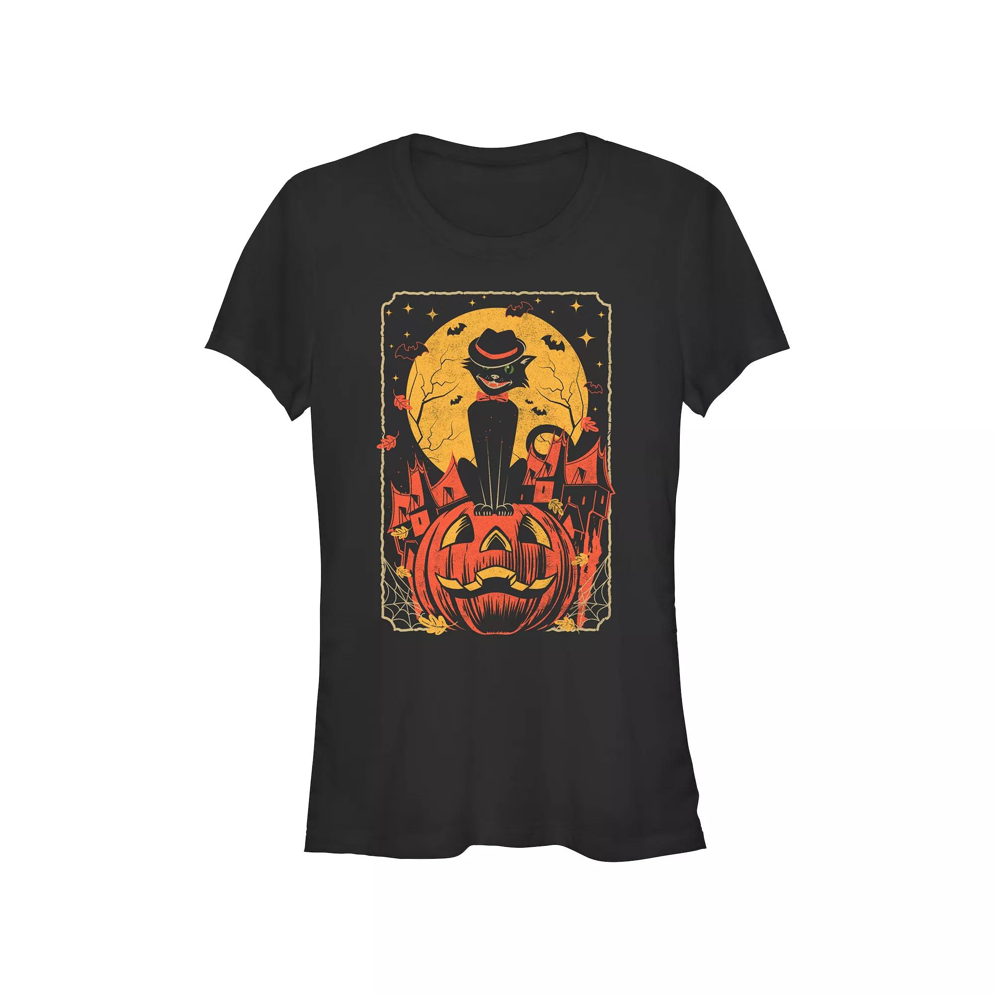 Juniors' Vintage Halloween Cat Graphic Tee, Women's, Size: XL, Black Product Image