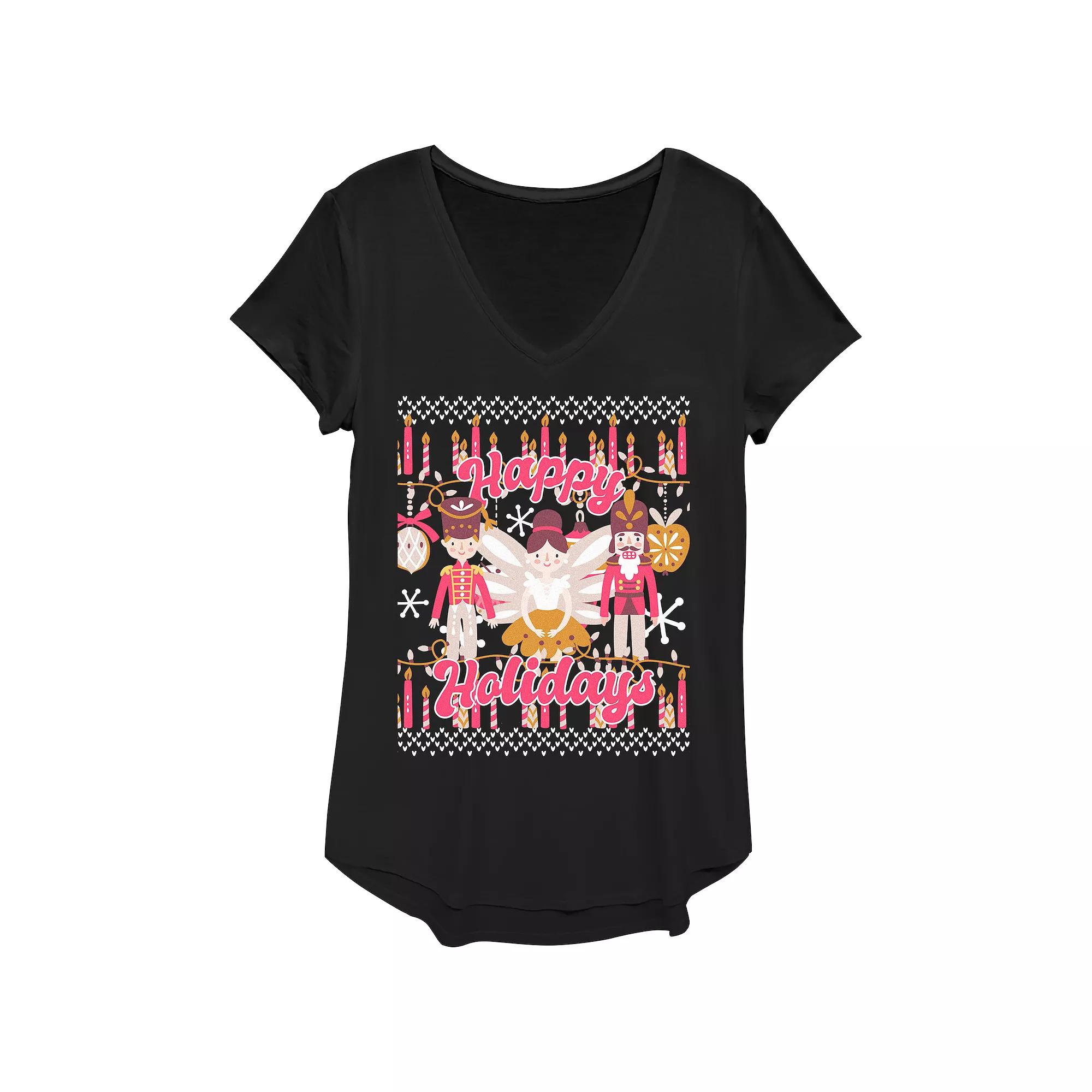 Women's Happy Holidays From The Nutcracker And Ballerina Graphic Tee,  Product Image