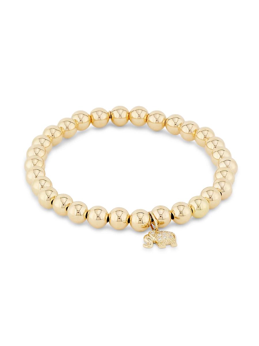 Womens 14K Yellow Gold & 0.04 TCW Diamond Elephant Beaded Stretch Bracelet Product Image