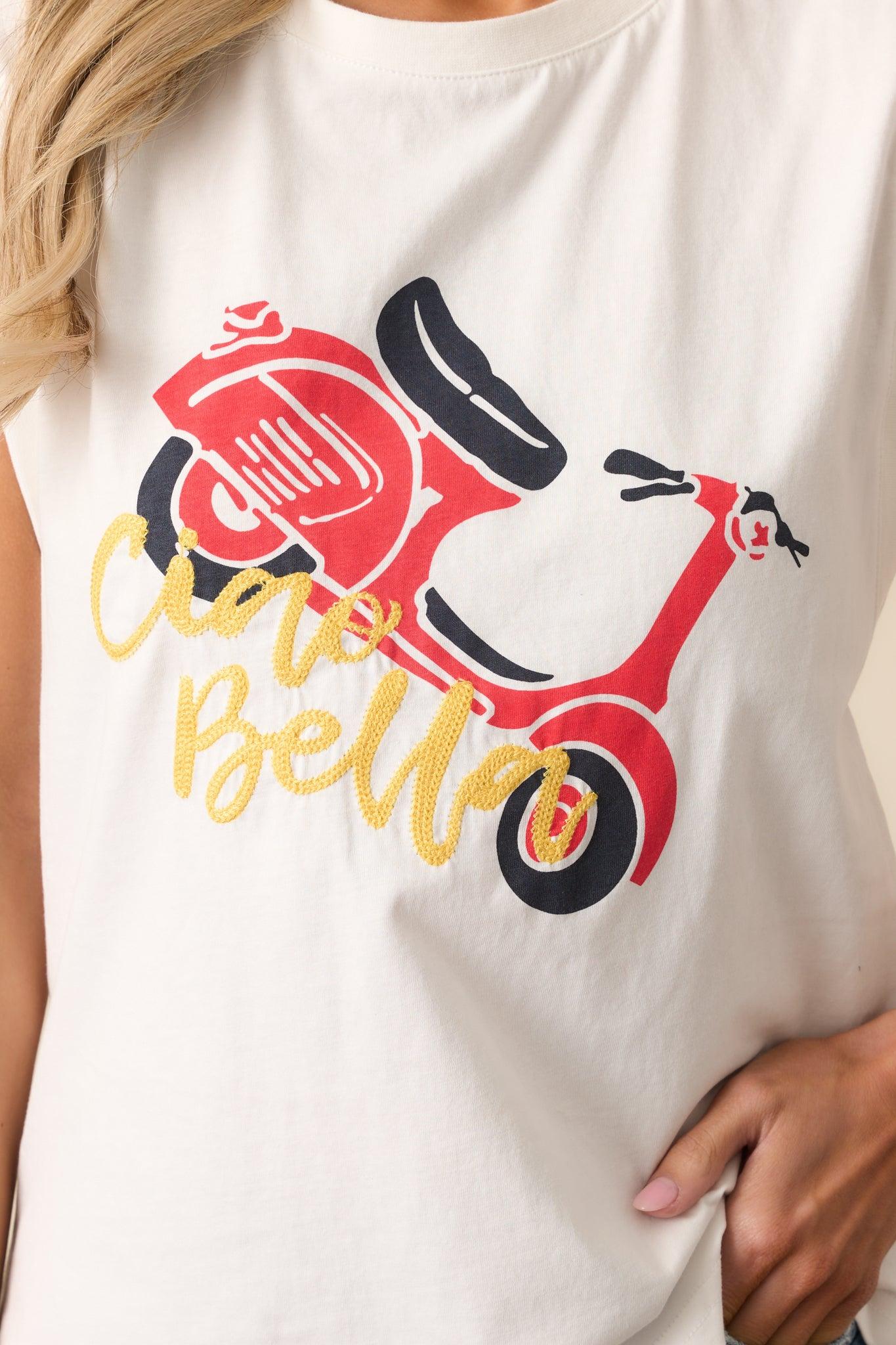 Ciao Bella White Cotton Cap Sleeve Graphic Tee Product Image