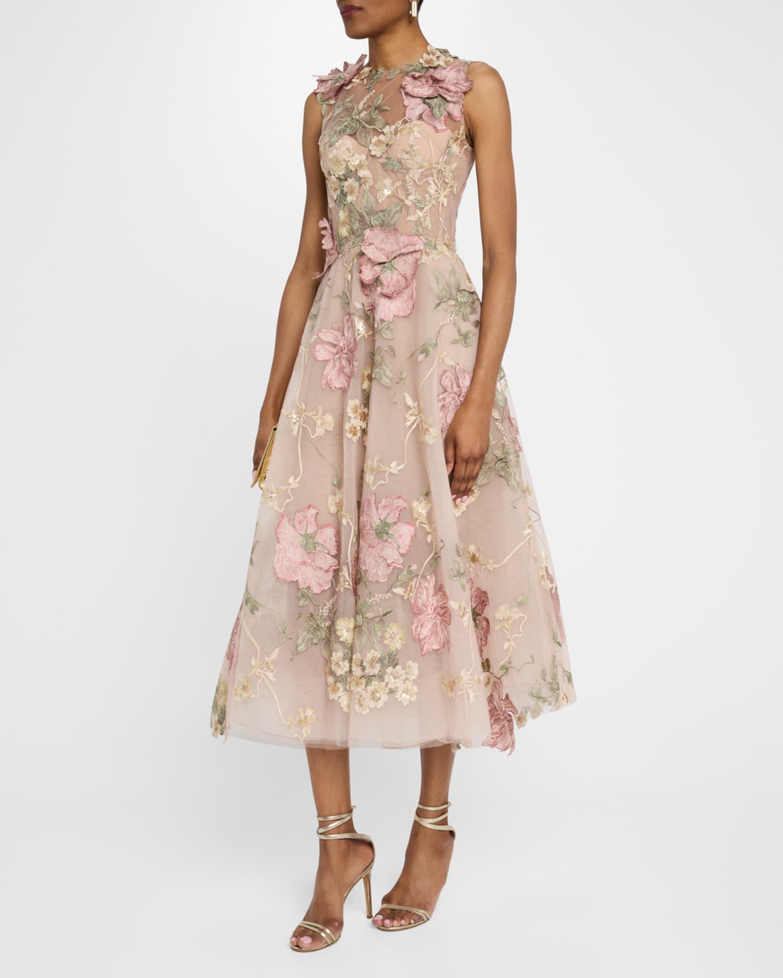 Floral Embroidered Sleeveless Tea-Length Dress Product Image