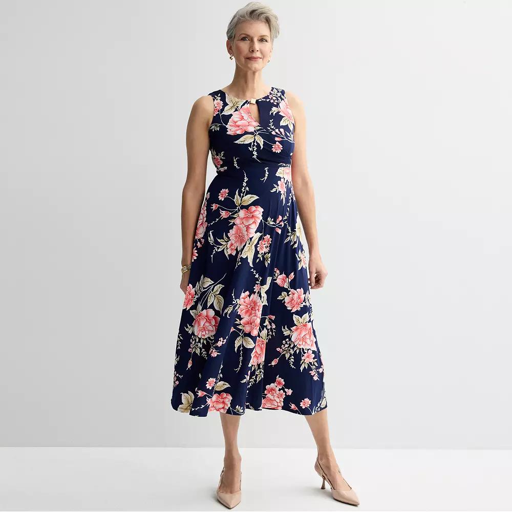 Petite Sandra Darren Surplice Pleated Floral Midi Dress, Women's, Size: Medium Petite, Blue Blush Product Image