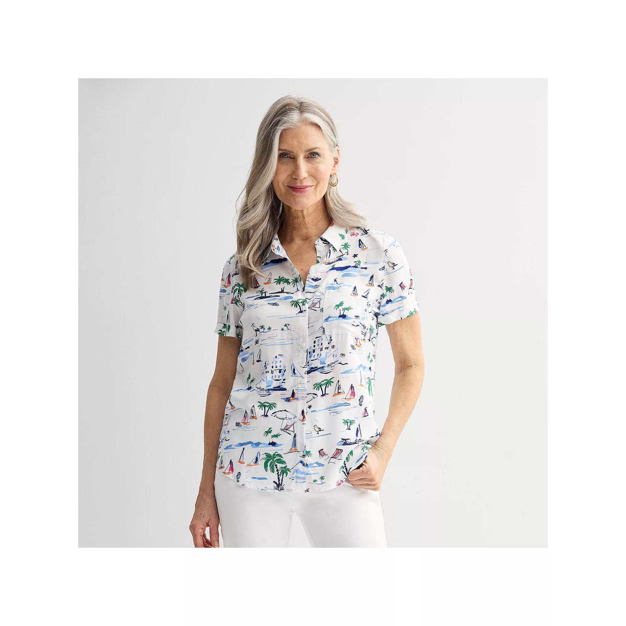 Women's Croft & Barrow® Camp Shirt, Size: XL, White Shore Product Image
