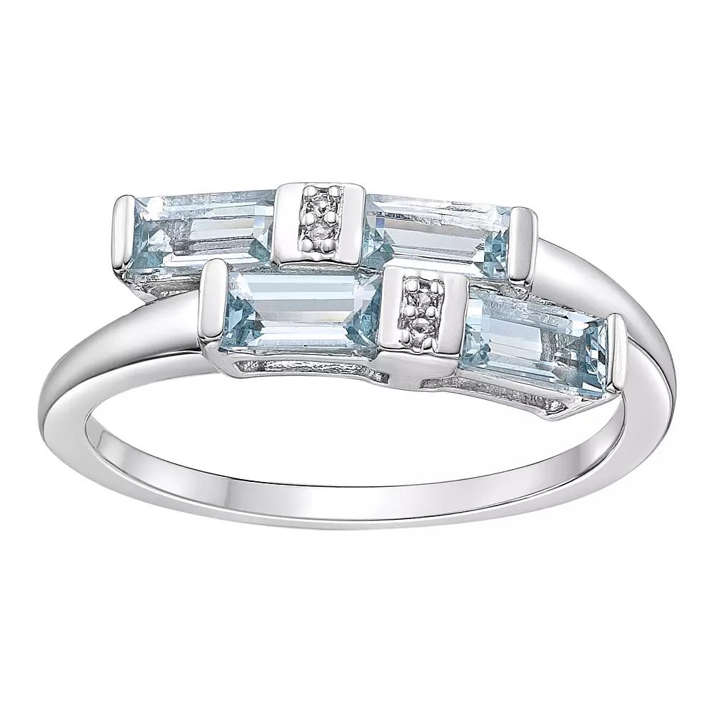 Gemminded Sterling Silver Aquamarine & White Topaz Overlap Ring, Womens Product Image