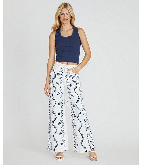 Driftwood Coordinating High Rise Embroidered Wide Leg Pants Product Image