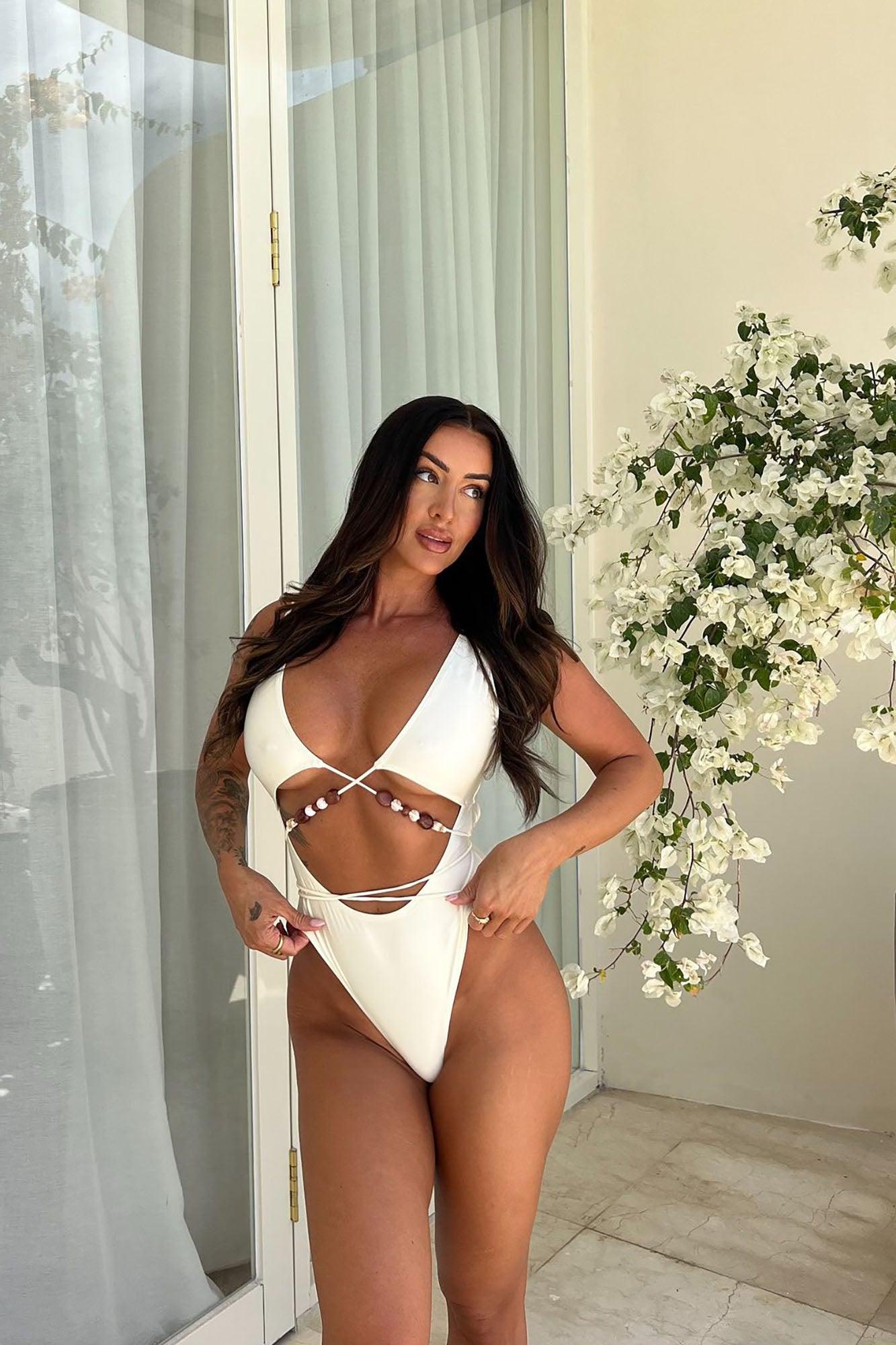 Pebble Beach Beaded 1 Piece Swimsuit - Cream Product Image