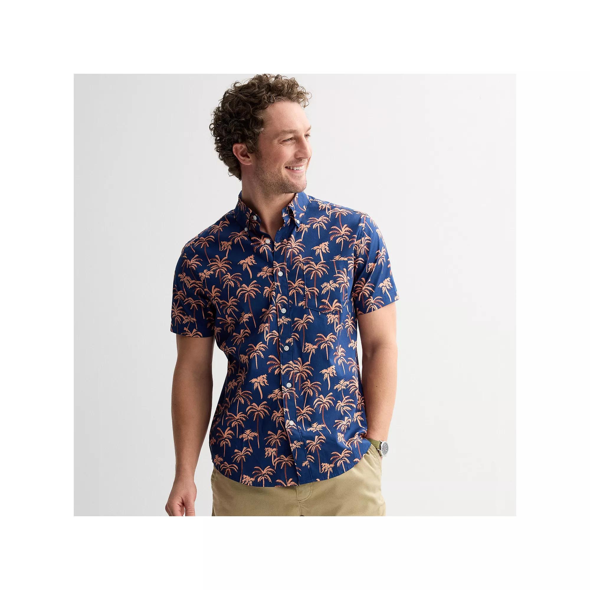 Men's Sonoma Goods For Life® Short Sleeve Perfect Length Button Down Shirt, Size: Large, Palm Party Blue Product Image