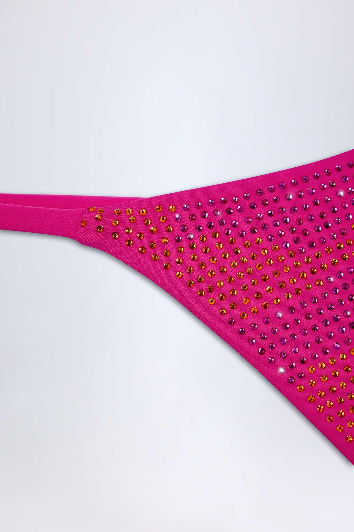 Embellished Thong Bikini Bottoms in Pink Tropical Print Product Image