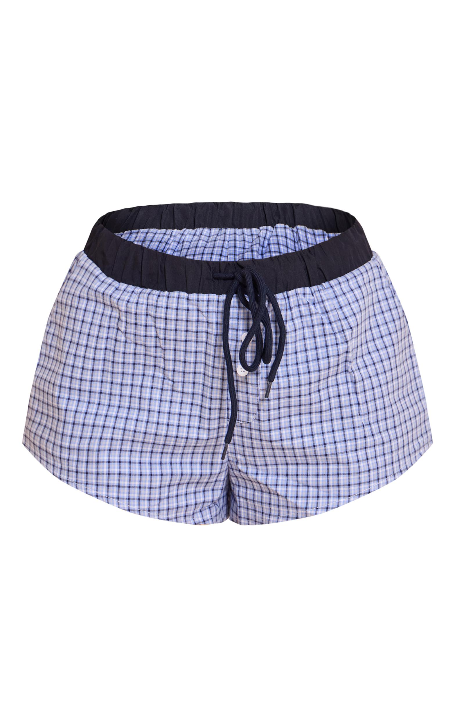 Blue Checked Contrast Waistband Boxer Shorts Product Image