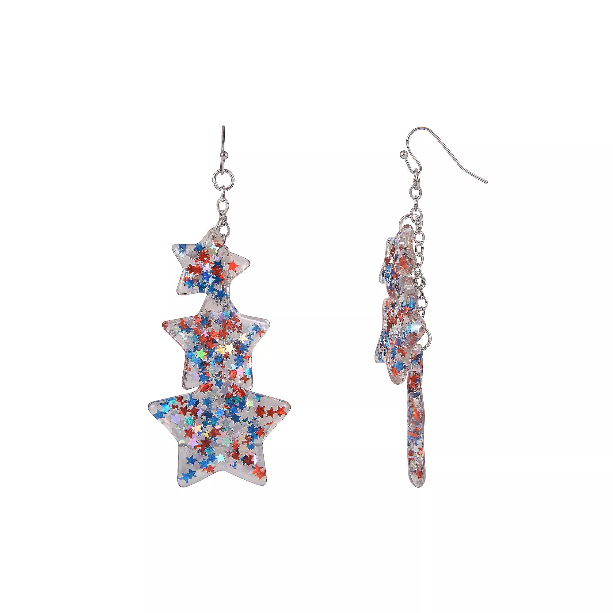 Celebrate Together™ Silver Tone Red, White and Blue Confetti Star Earrings, Women's, Multi Product Image