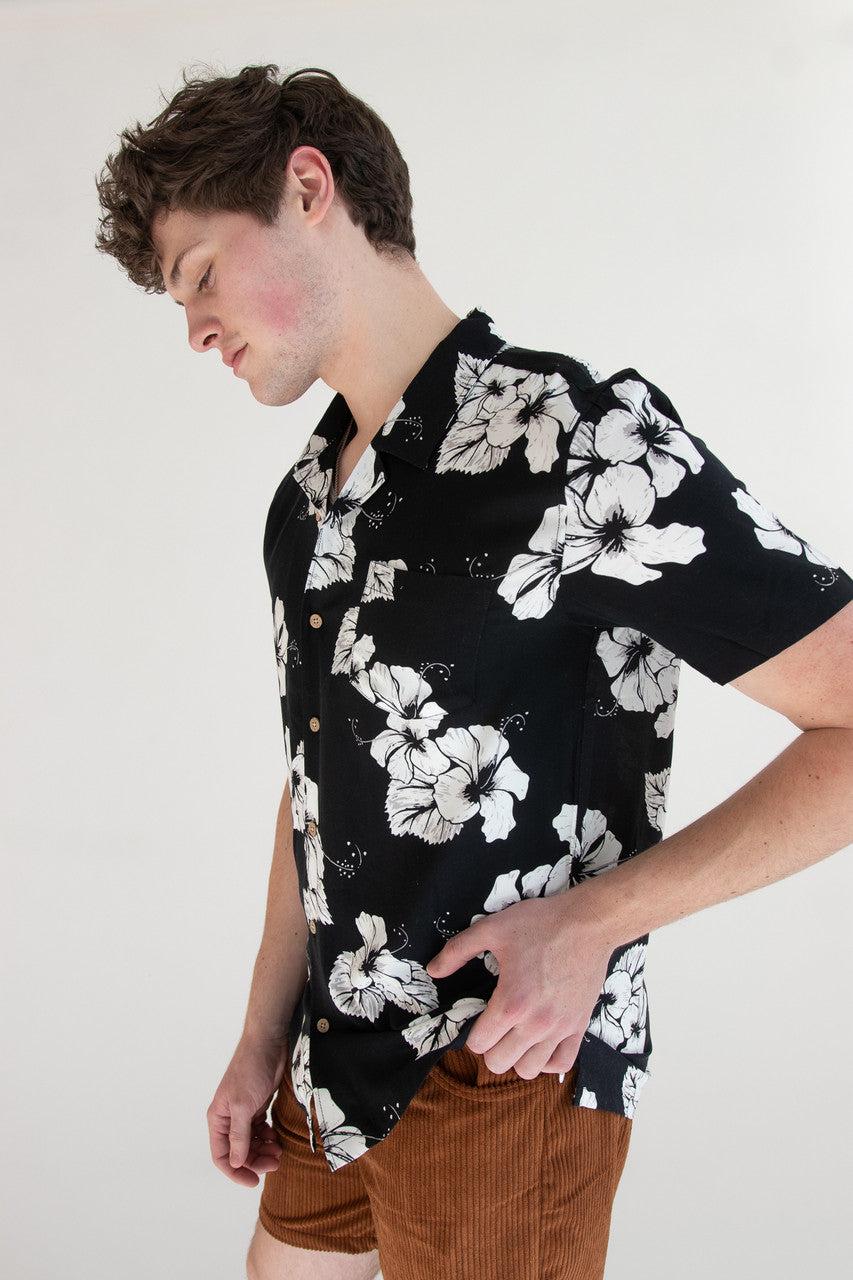 Hibiscus Black & White Hawaiian Shirt Product Image
