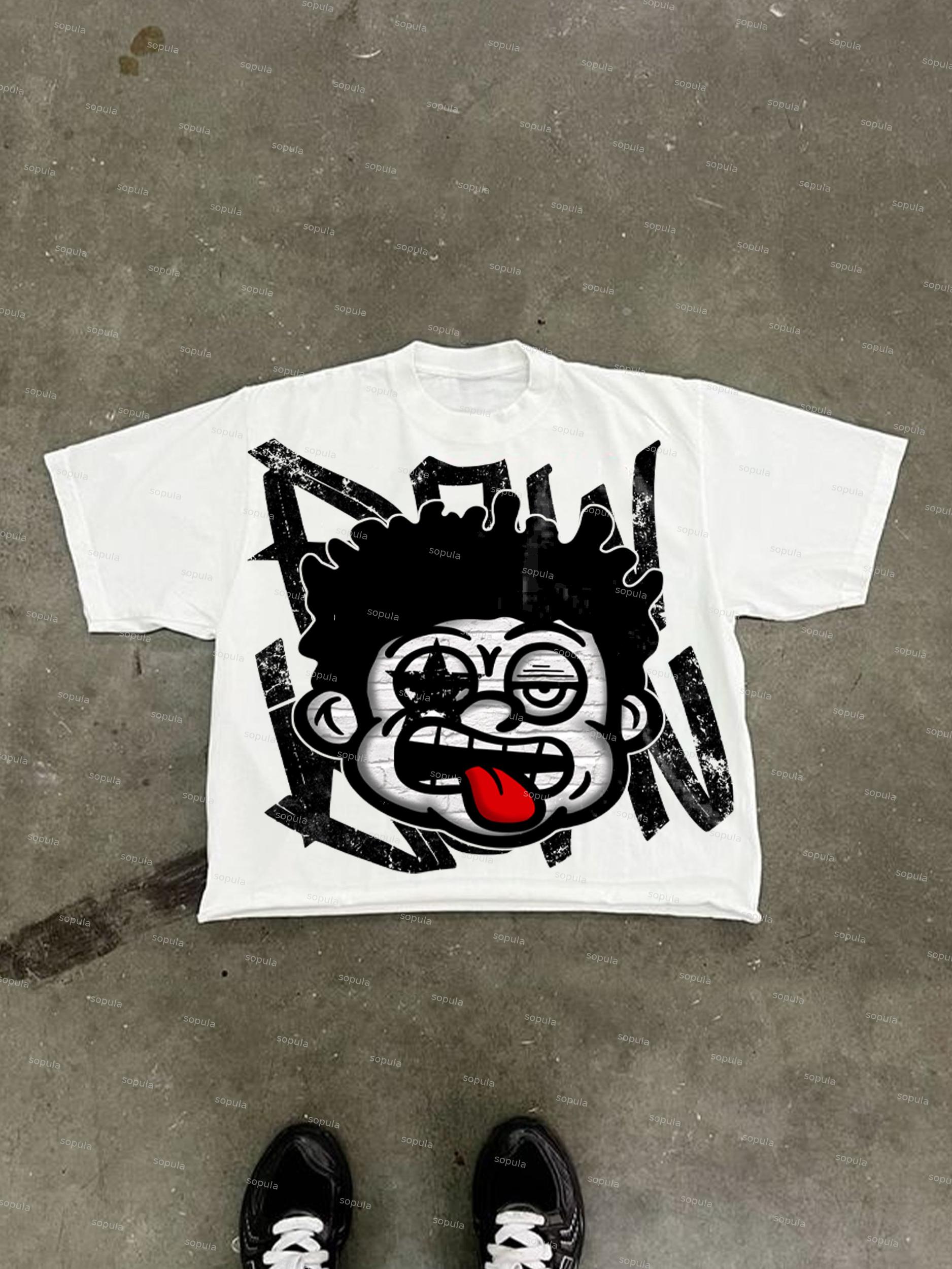 Big Face Retro Cartoon Graphic Cropped T-shirt Product Image