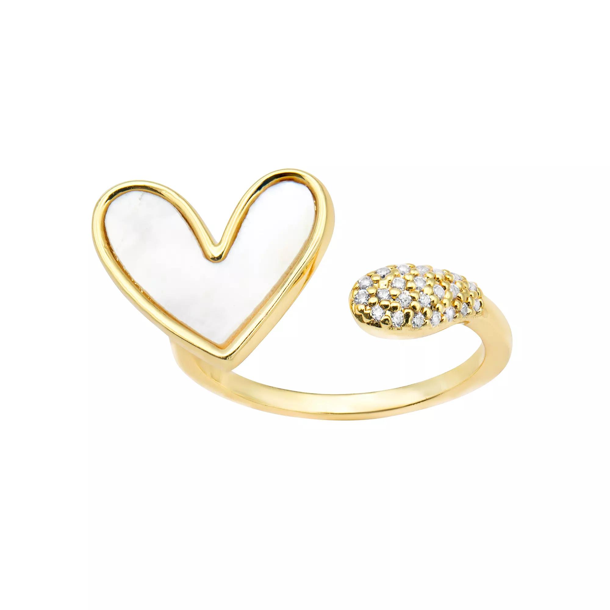 City Luxe Gold tone Mother-of-Pearl and Cubic Zirconia Heart Open Ring, Womens Gold Tone Mop Product Image