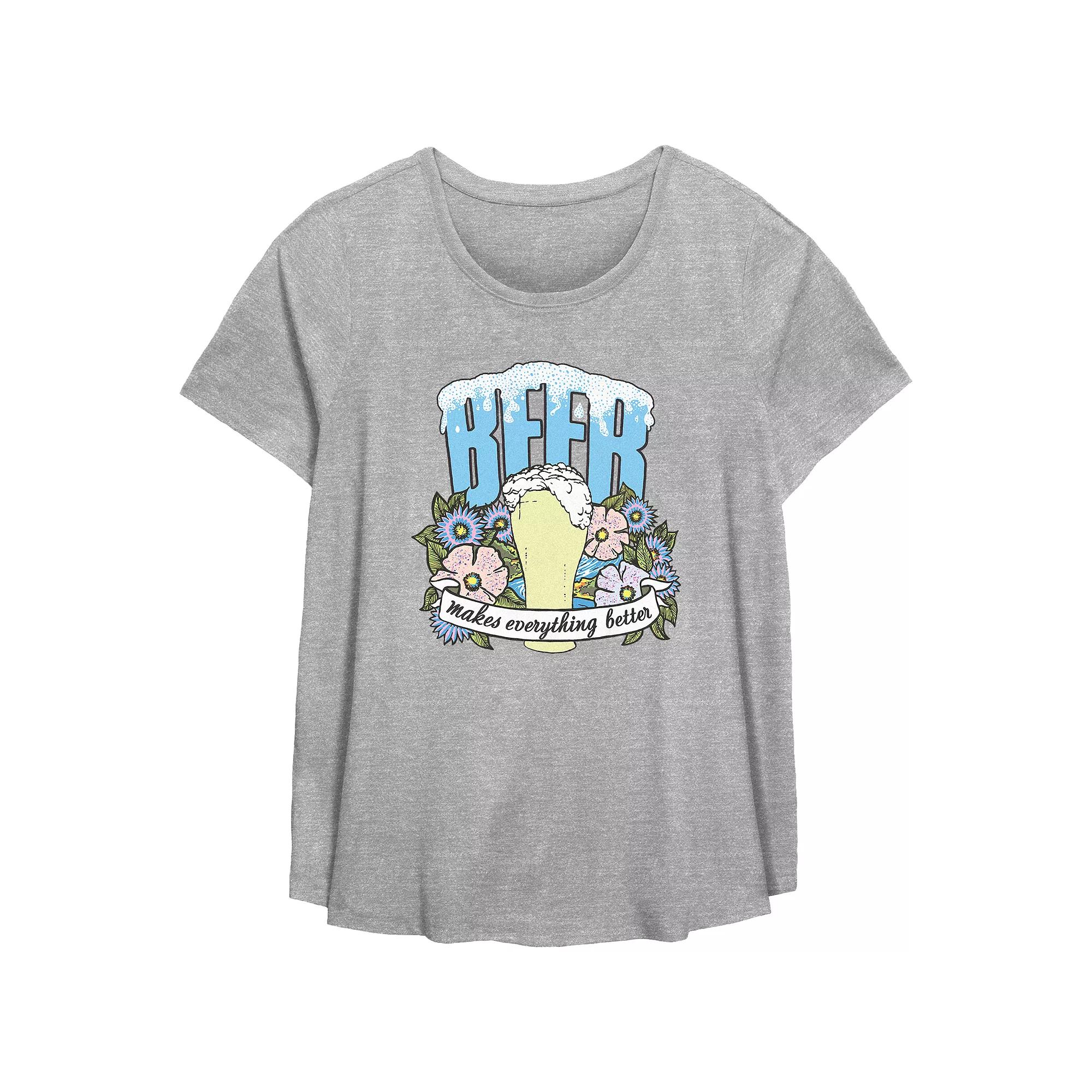 Plus Size Beer Makes Everything Better Scoop Hem Flow Graphic Tee, Women's, Size: 2XL, Grey Gray Product Image