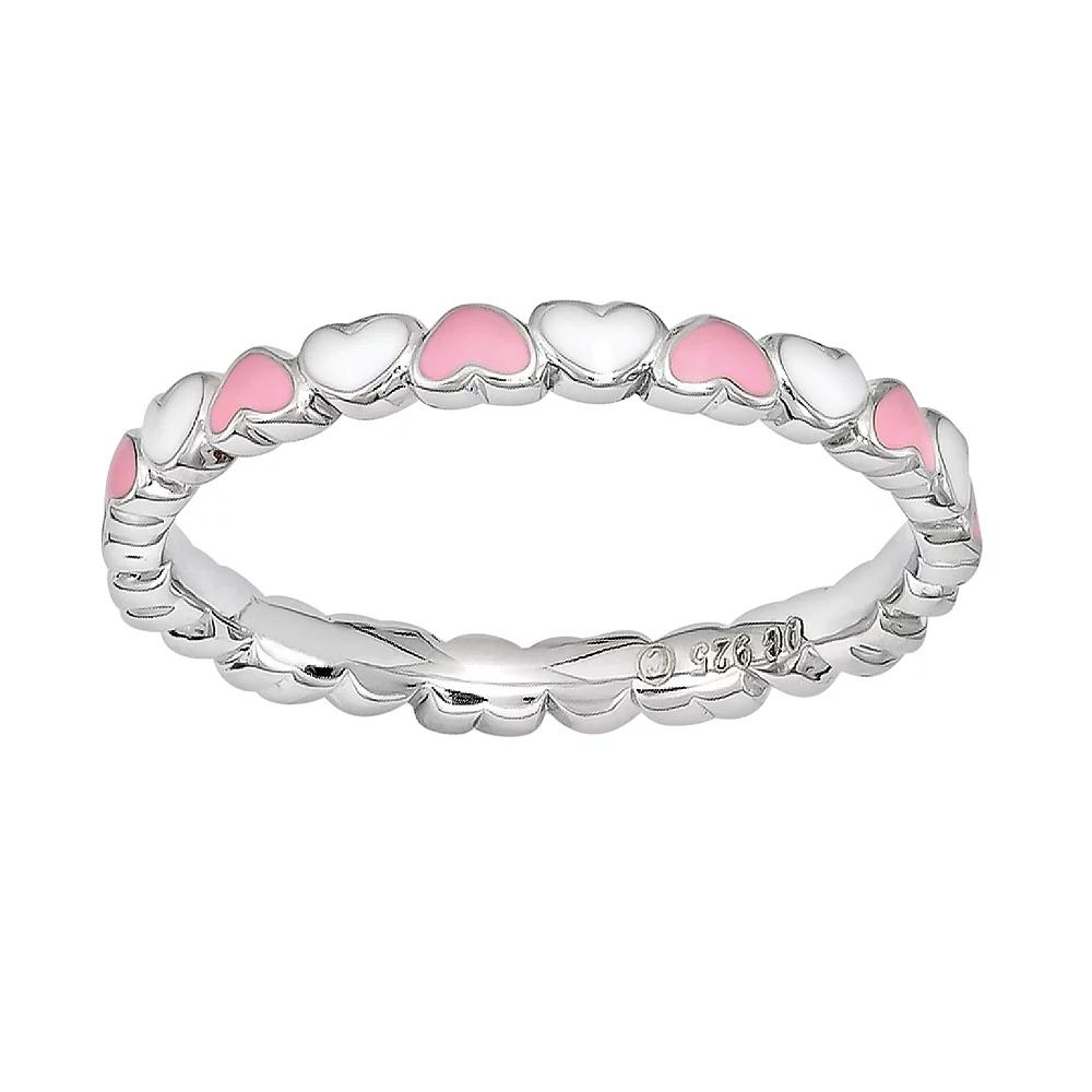 Stacks & Stones Sterling Silver Heart Stack Ring, Women's, Size: 8, Pink Product Image