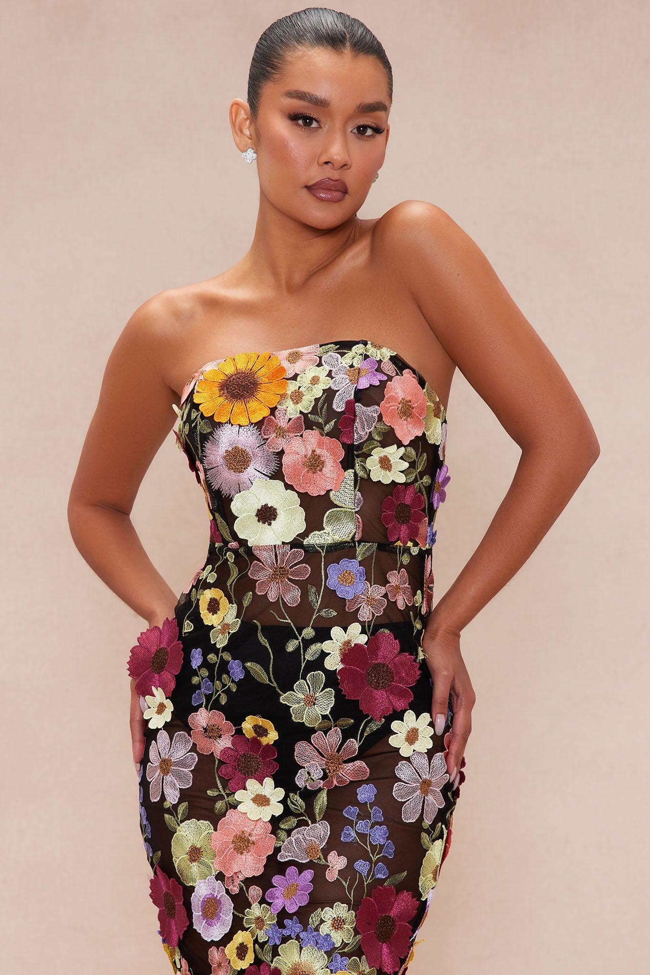 Kelli Floral Embroidered Midi Dress - Black/combo Product Image