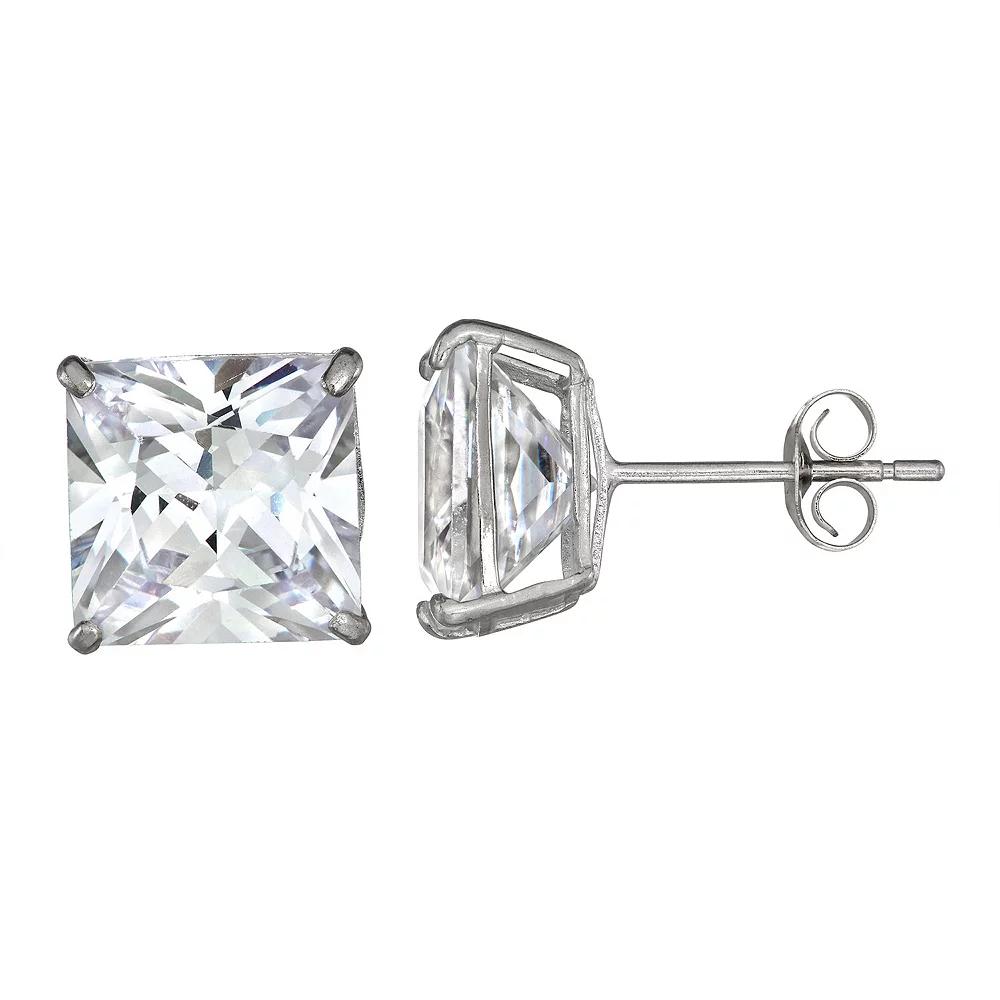 Forever 14K White Gold Cubic Zirconia Square Stud Earrings, Womens Product Image