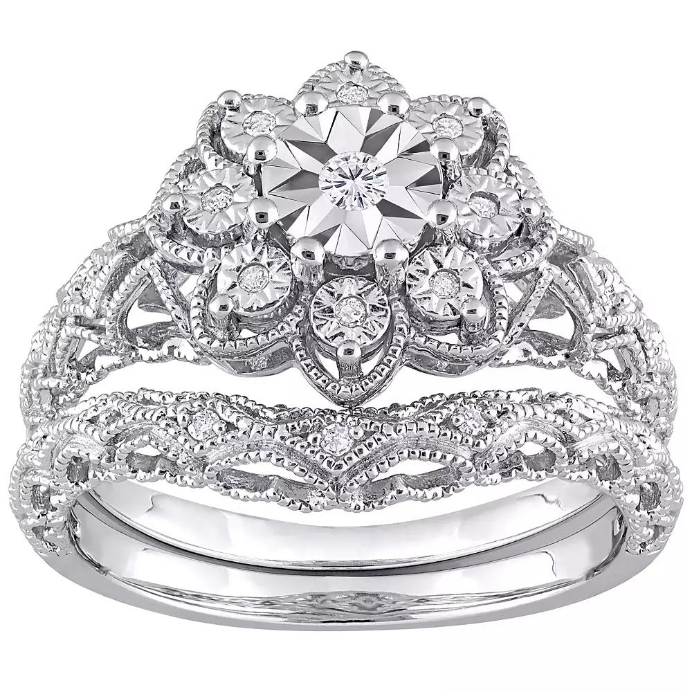 Stella Grace Sterling Silver 1/10 Carat T.W. Diamond Vintage Engagement Ring Set, Women's, Size: 6 Product Image