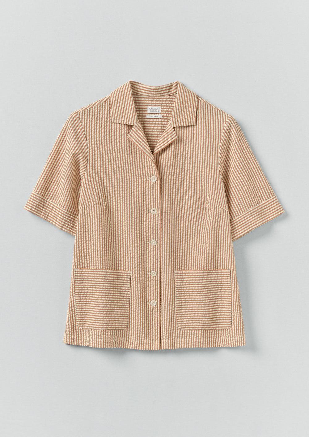 Stripe Cotton Seersucker Patch Pocket Skirt | Terracotta/Ecru Product Image