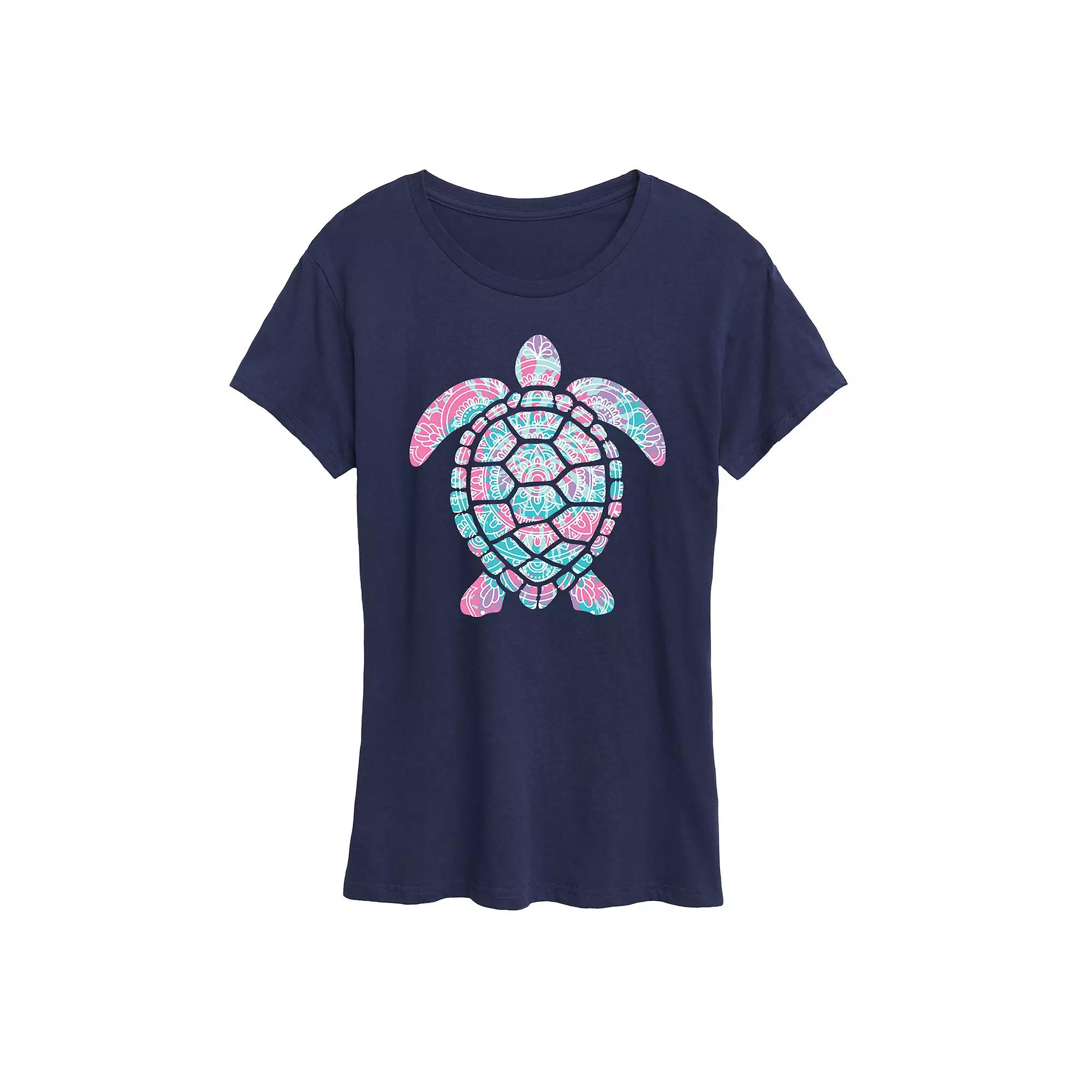 Women's Tie Dye Mandala Turtle Graphic Tee,  Product Image