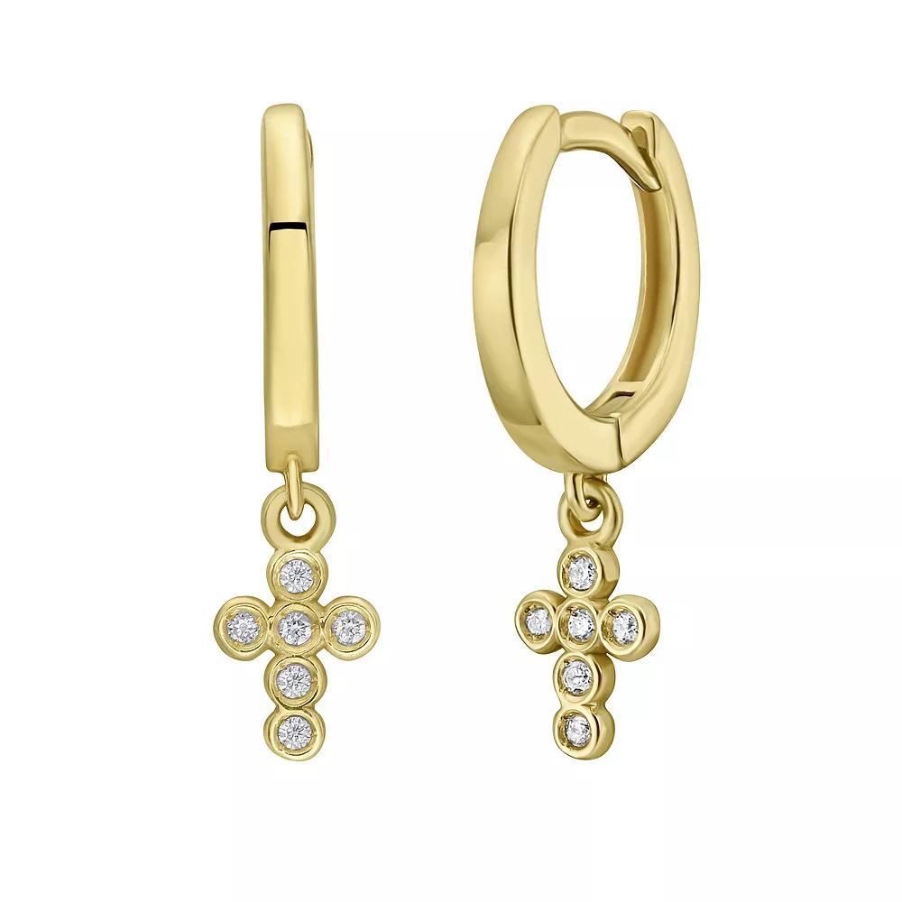 14k Gold Diamond Cross Hoop Earrings, Women's Product Image