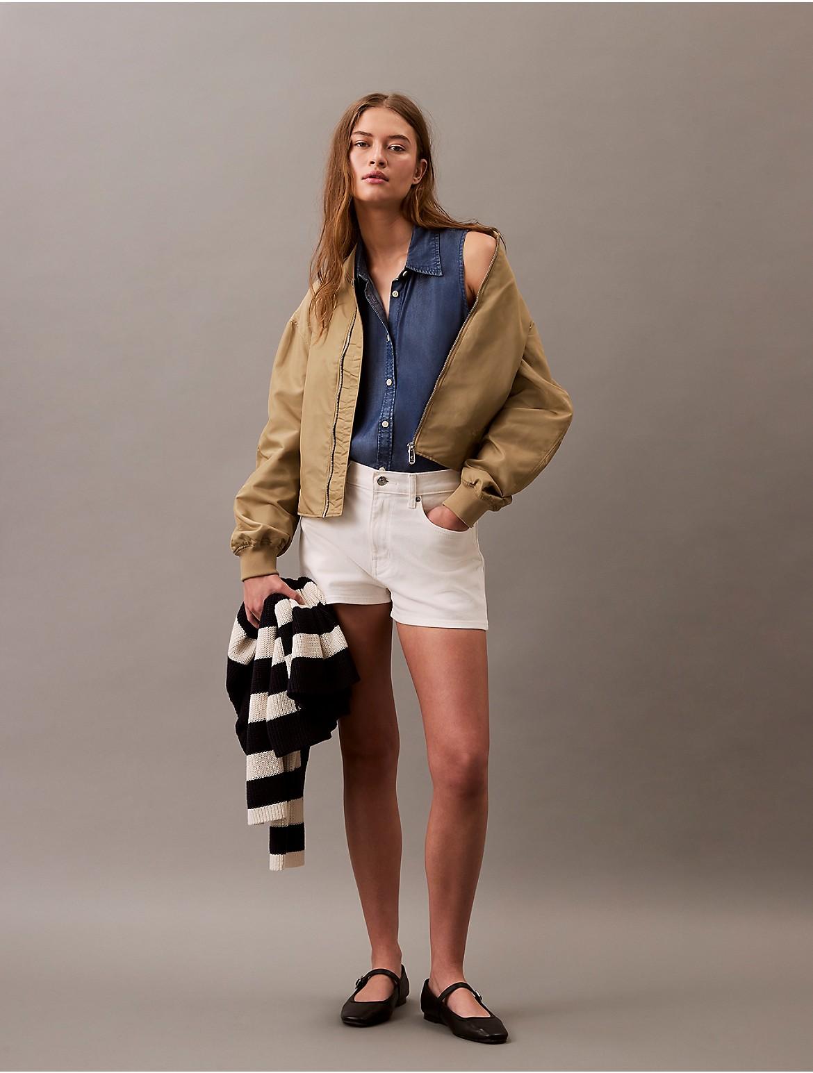 Calvin Klein Womens Sleeveless Denim Button-Down Shirt - Blue Product Image