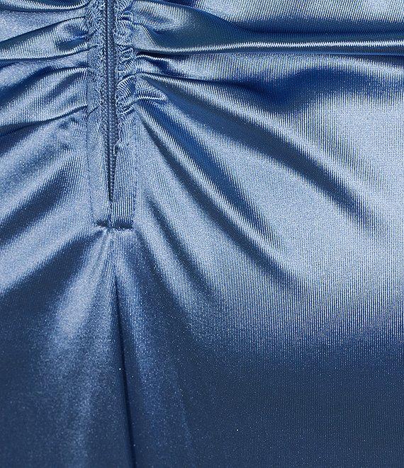 Honey and Rosie Sateen V-Neck Pleated Mermaid Gown Product Image